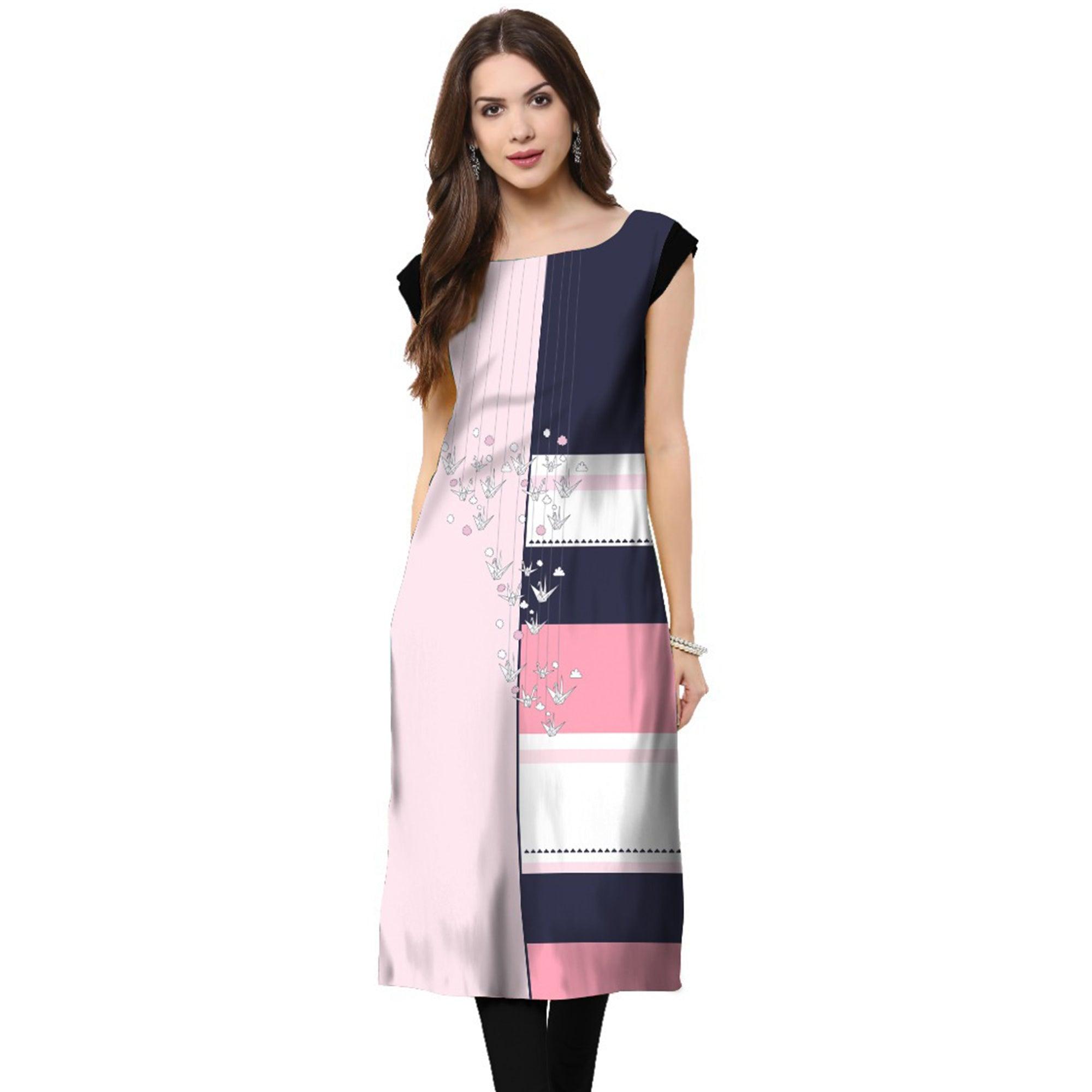 Multi Color Casual Wear Digital Printed Crepe Kurti - Peachmode