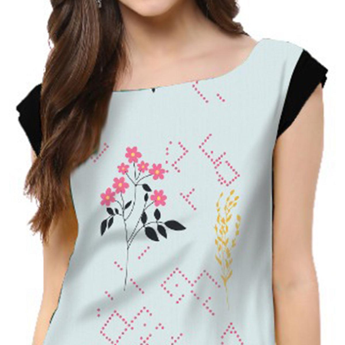 Multi Color Casual Wear Digital Printed Crepe Kurti - Peachmode