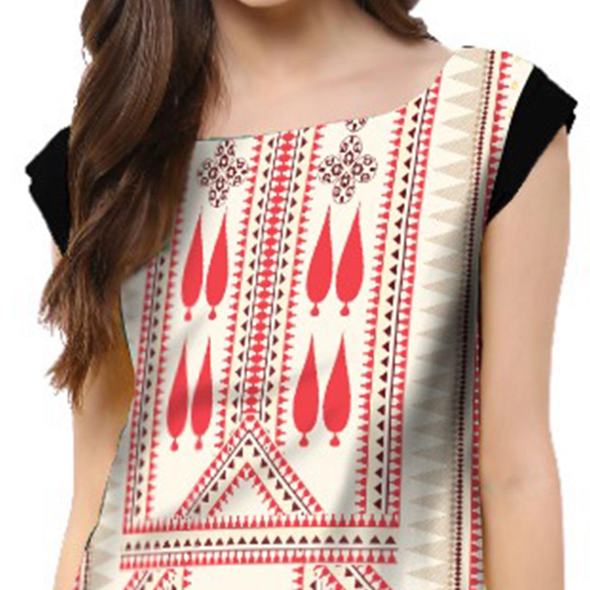 Multi Color Casual Wear Digital Printed Crepe Kurti - Peachmode