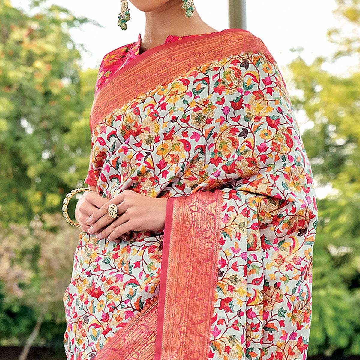 Multi-Color Festive Wear Digital Printed Woven Silk Saree - Peachmode