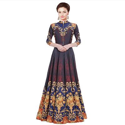 Multi Color Ikkat Printed Gown with Front Zip - Peachmode