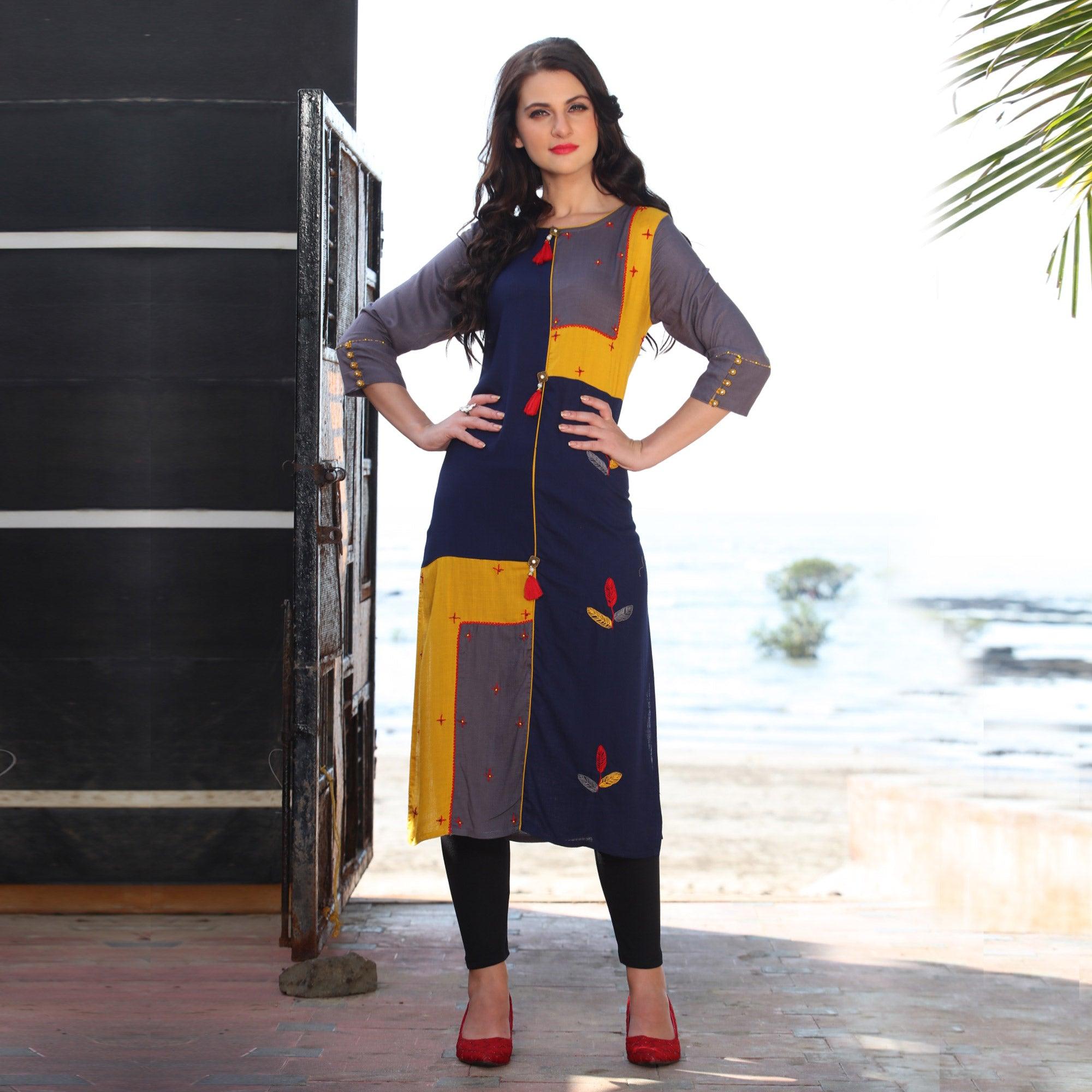 Multi Colored Designer Casual Rayon Kurti - Peachmode