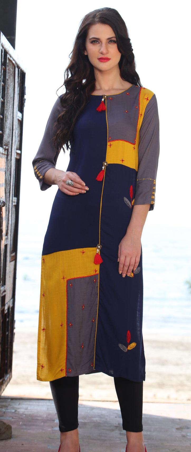 Multi Colored Designer Casual Rayon Kurti - Peachmode