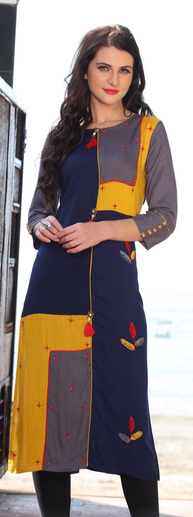Multi Colored Designer Casual Rayon Kurti - Peachmode