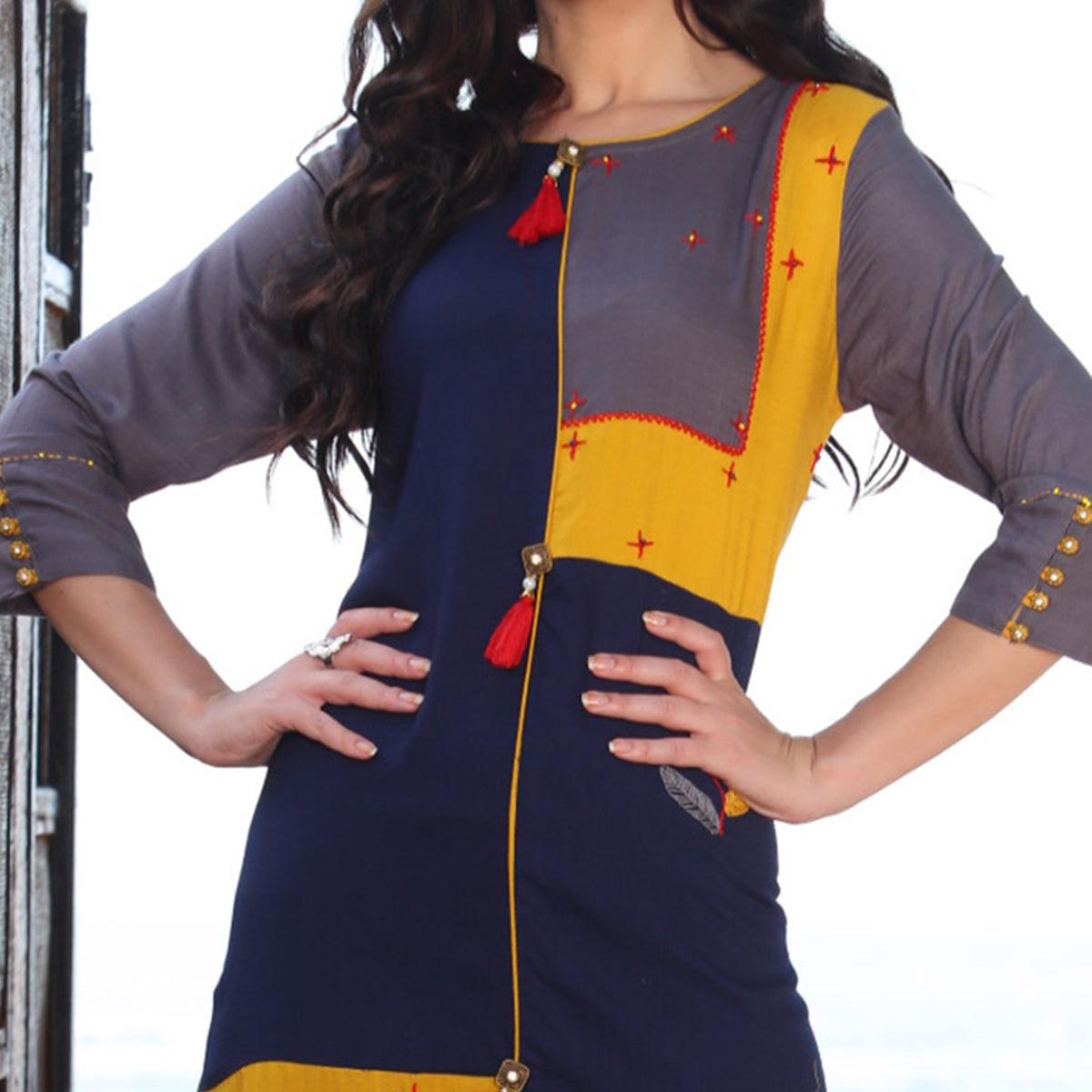 Multi Colored Designer Casual Rayon Kurti - Peachmode