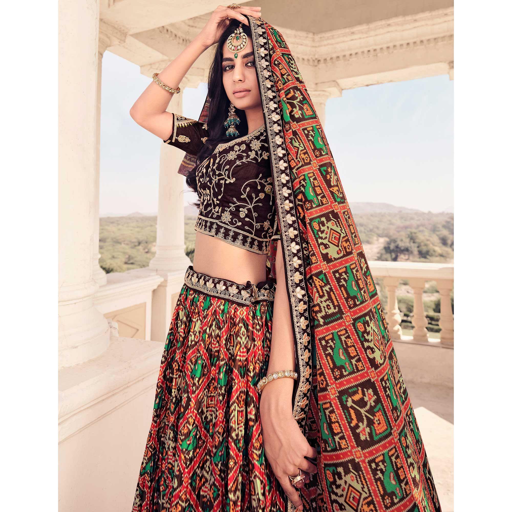 Multi Festive Wear Satin Digital Floral Printed Lehenga Choli - Peachmode