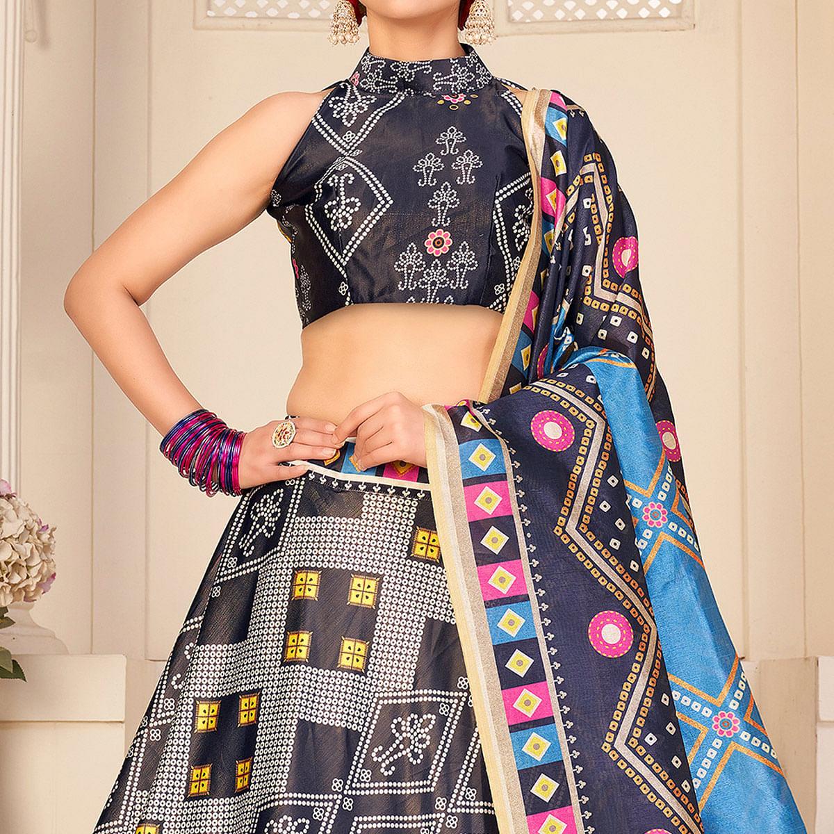 Multi Party Wear Digital Printed Silk Lehenga Choli - Peachmode
