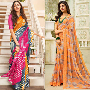 Multicolor And Orange Saree - Pack Of 2 - Peachmode