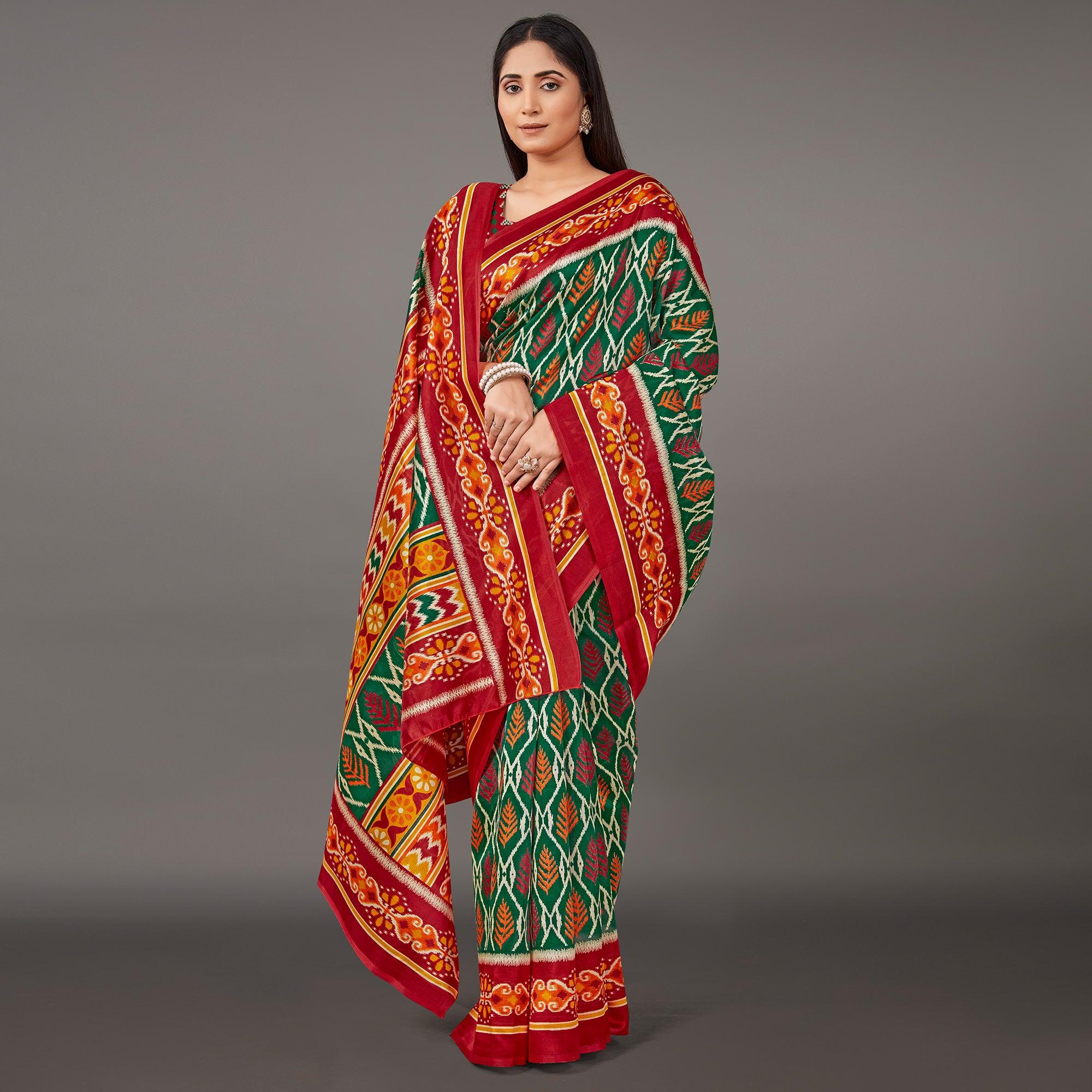 Multicolor Casual Wear Floral Printed Art Silk Saree - Peachmode