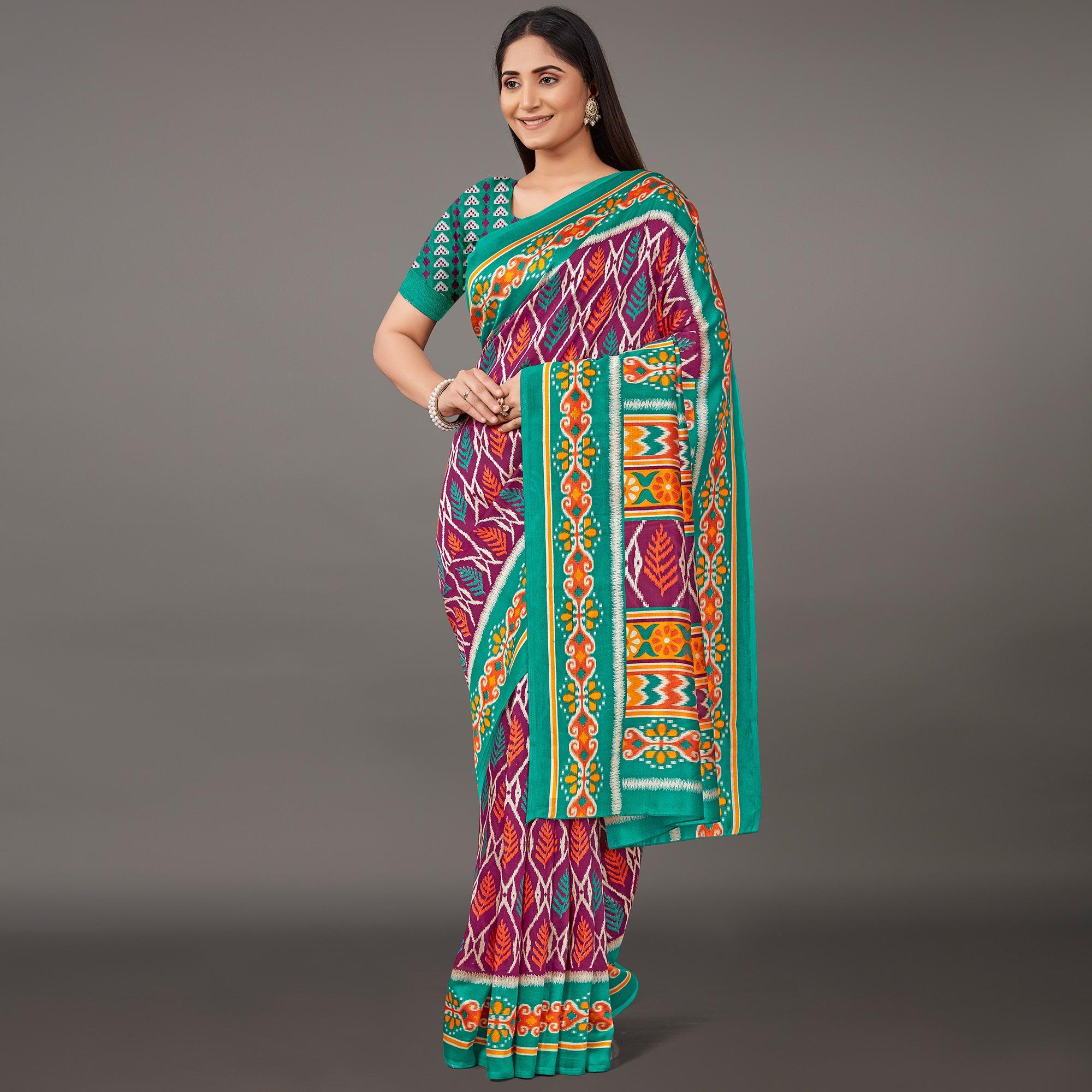 Multicolor Casual Wear Floral Printed Art Silk Saree - Peachmode