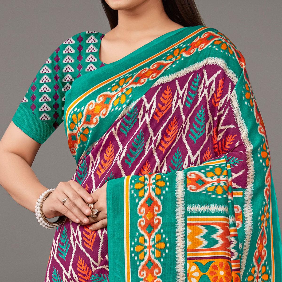 Multicolor Casual Wear Floral Printed Art Silk Saree - Peachmode