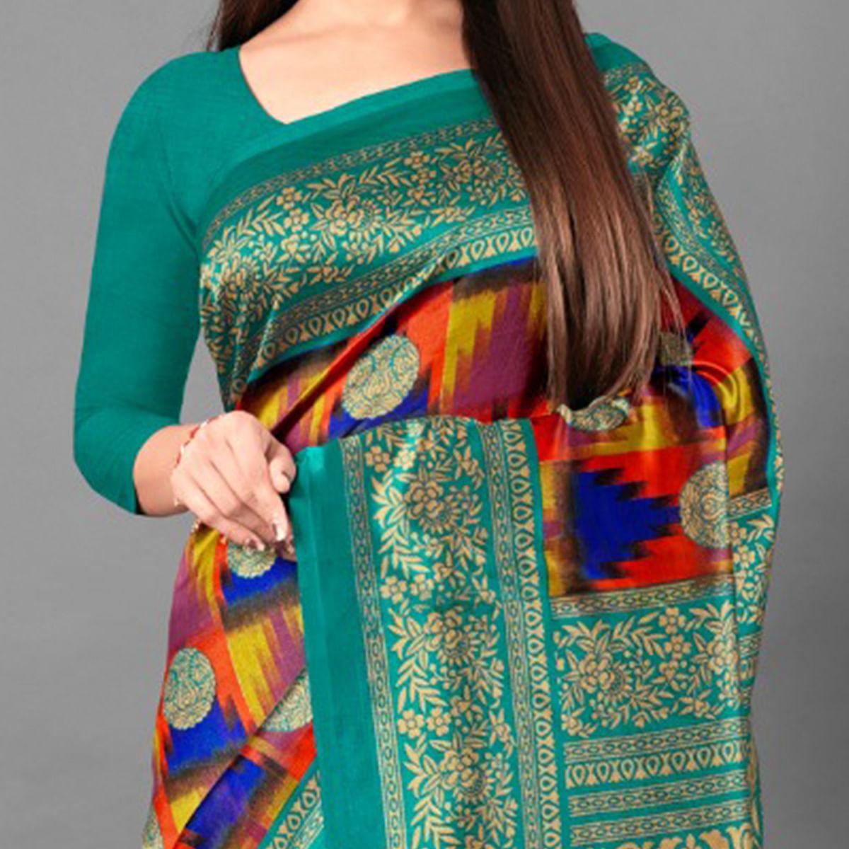 Multicolor Casual Wear Geometric Art Silk Saree - Peachmode