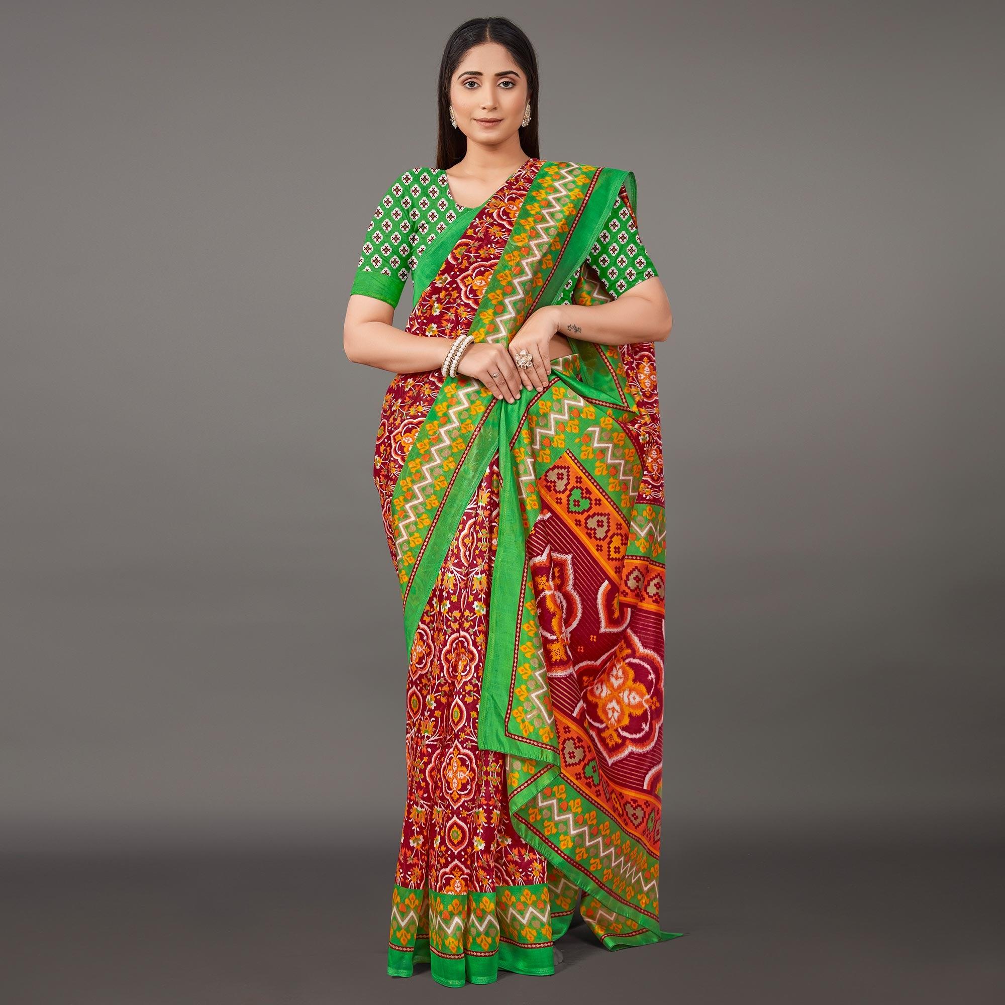 Multicolor Casual Wear Geometric Printed Art Silk Saree - Peachmode