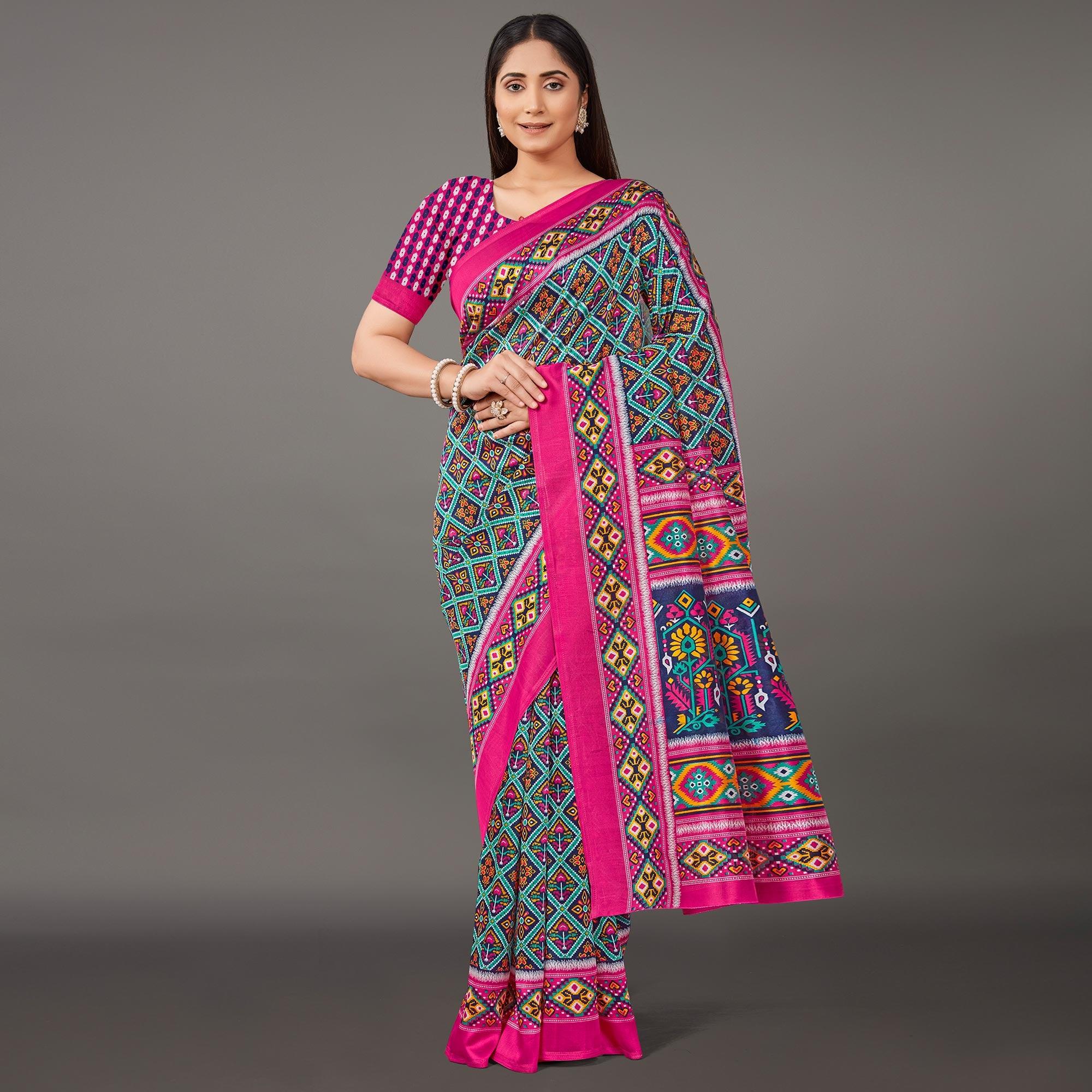 Multicolor Casual Wear Geometric Printed Art Silk Saree - Peachmode