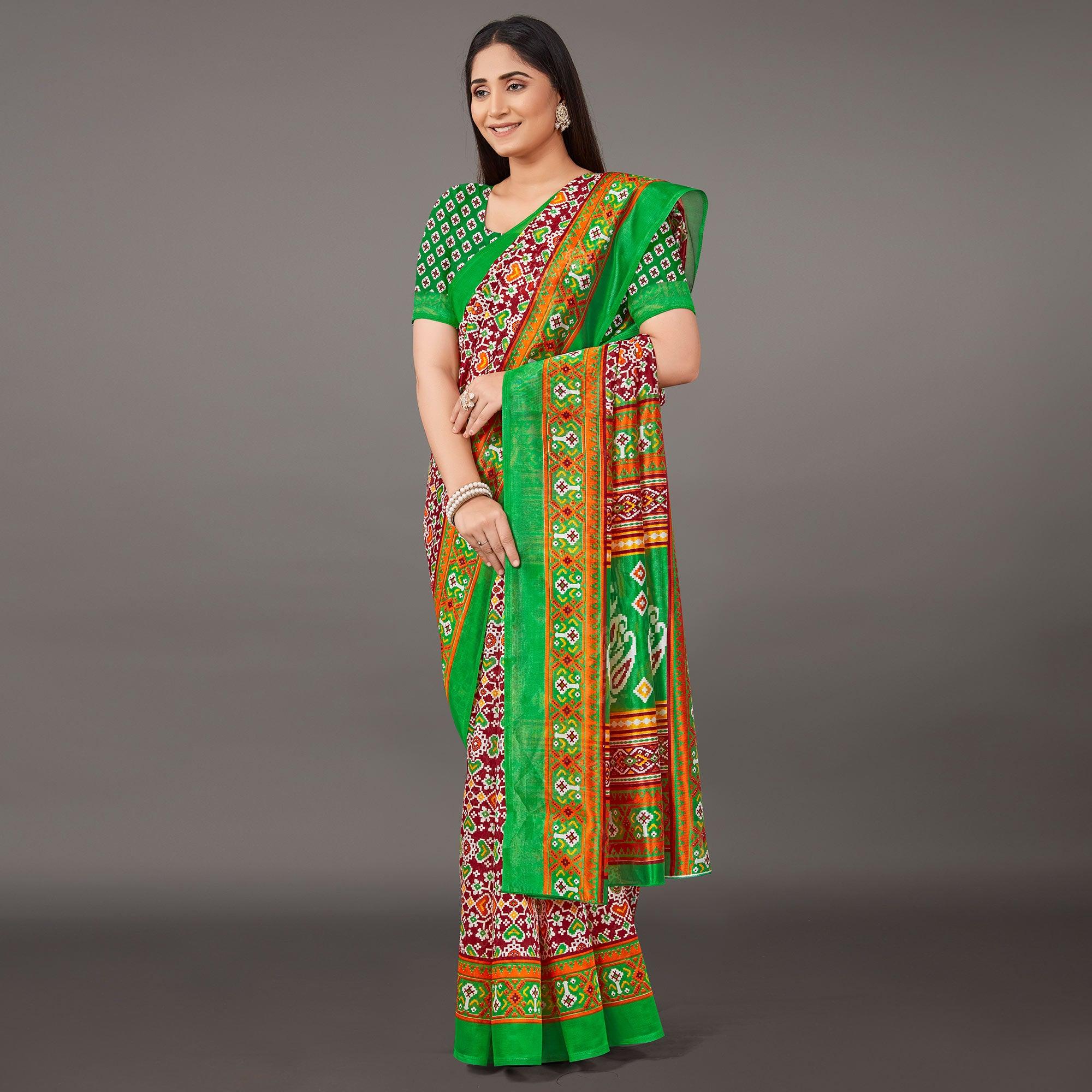 Multicolor Casual Wear Geometric Printed Art Silk Saree - Peachmode