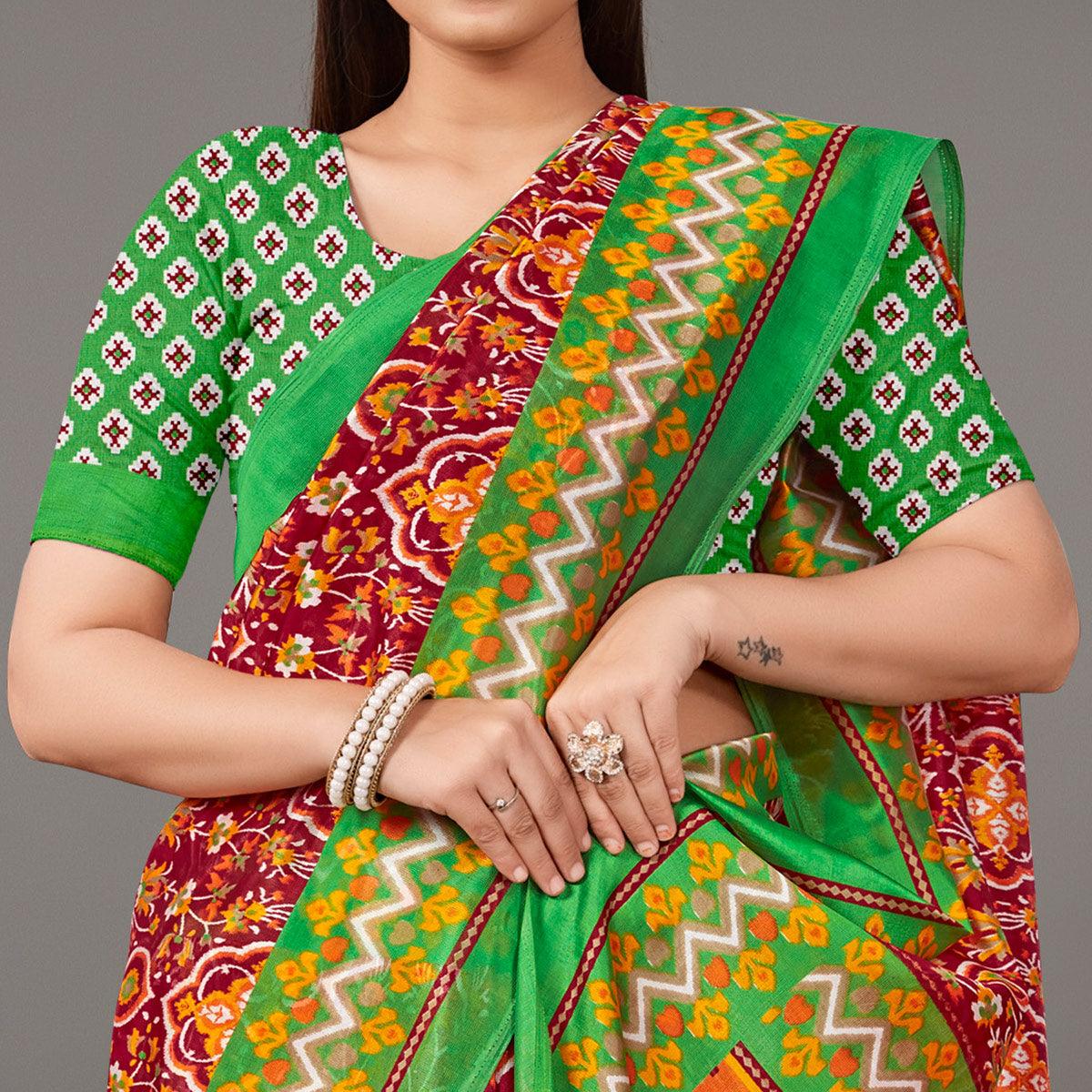 Multicolor Casual Wear Geometric Printed Art Silk Saree - Peachmode