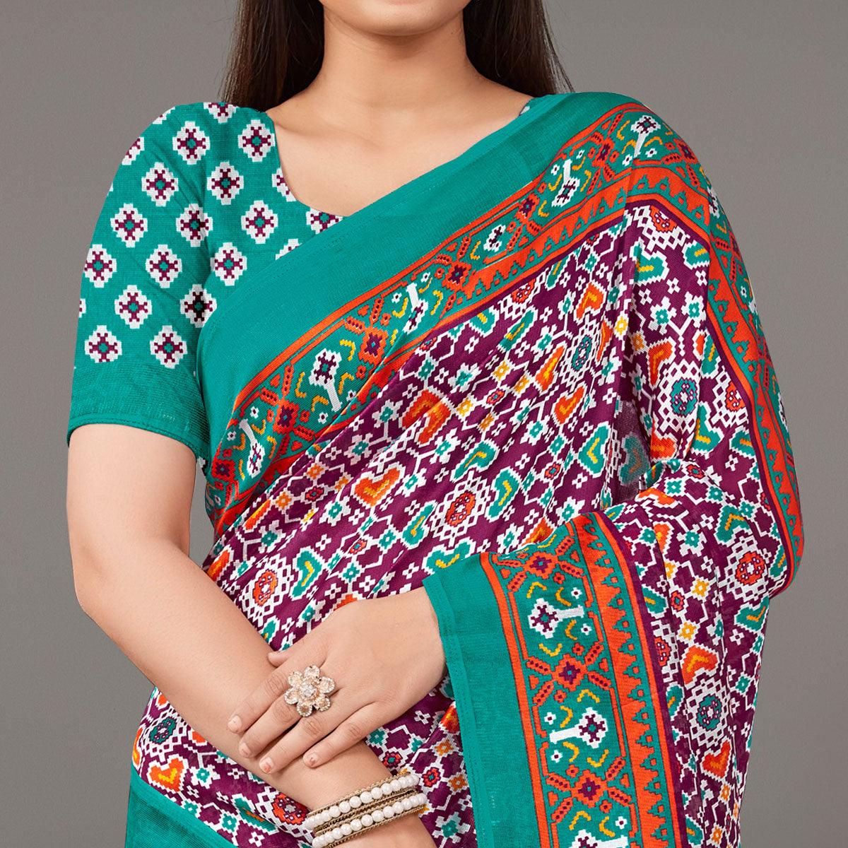 Multicolor Casual Wear Geometric Printed Art Silk Saree - Peachmode