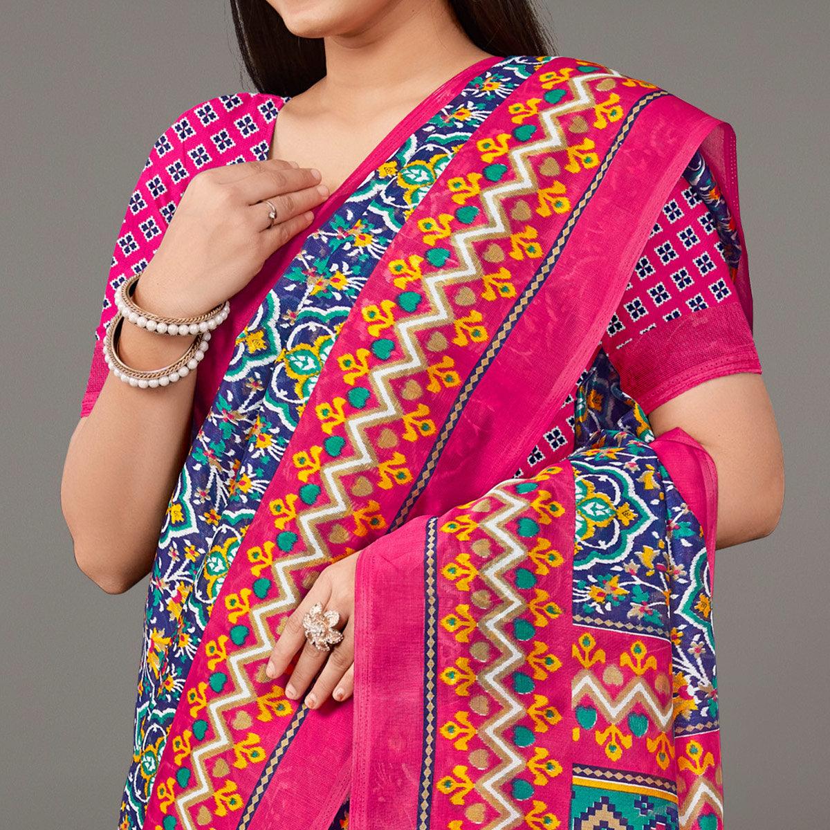 Multicolor Casual Wear Geometric Printed Art Silk Saree - Peachmode