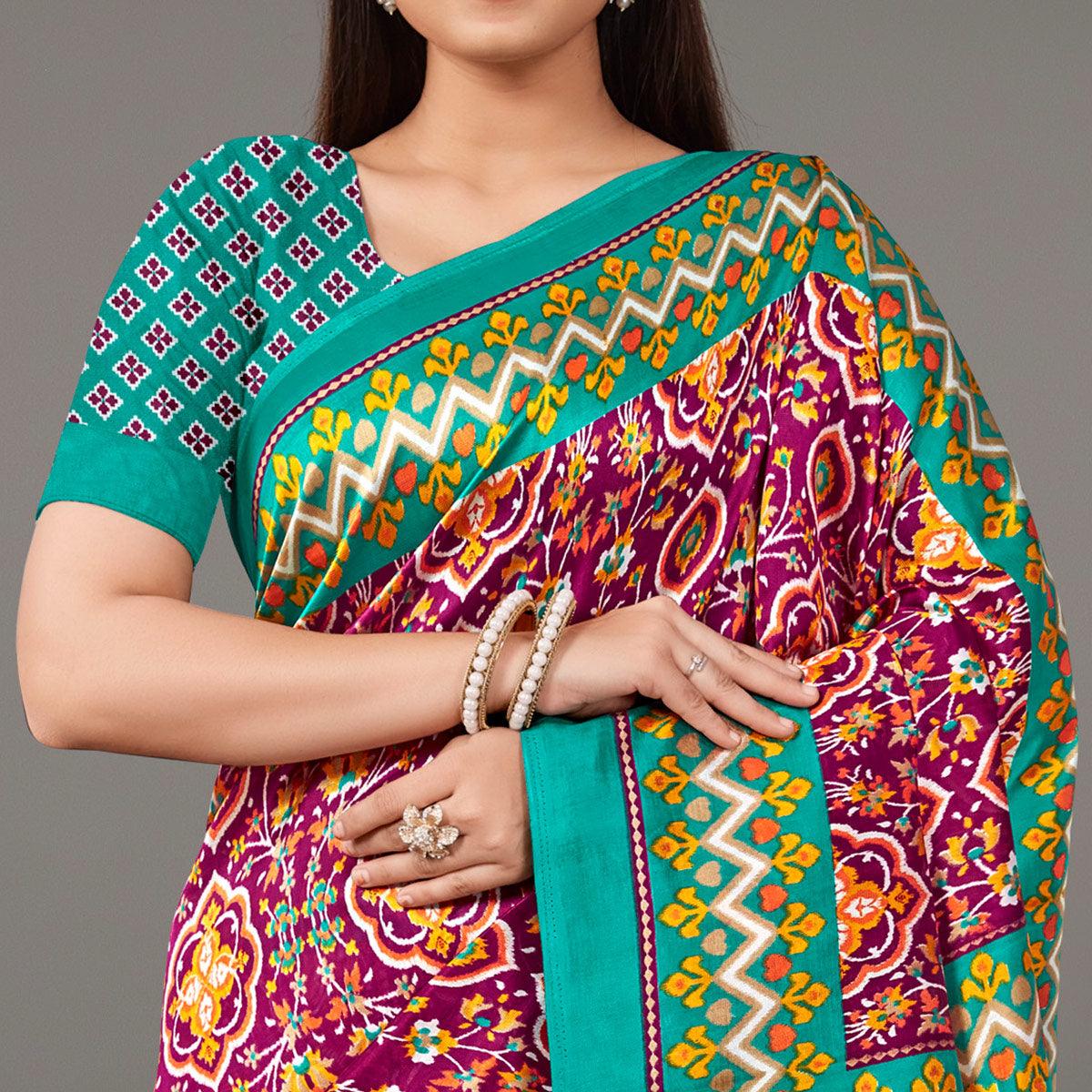Multicolor Casual Wear Geometric Printed Art Silk Saree - Peachmode