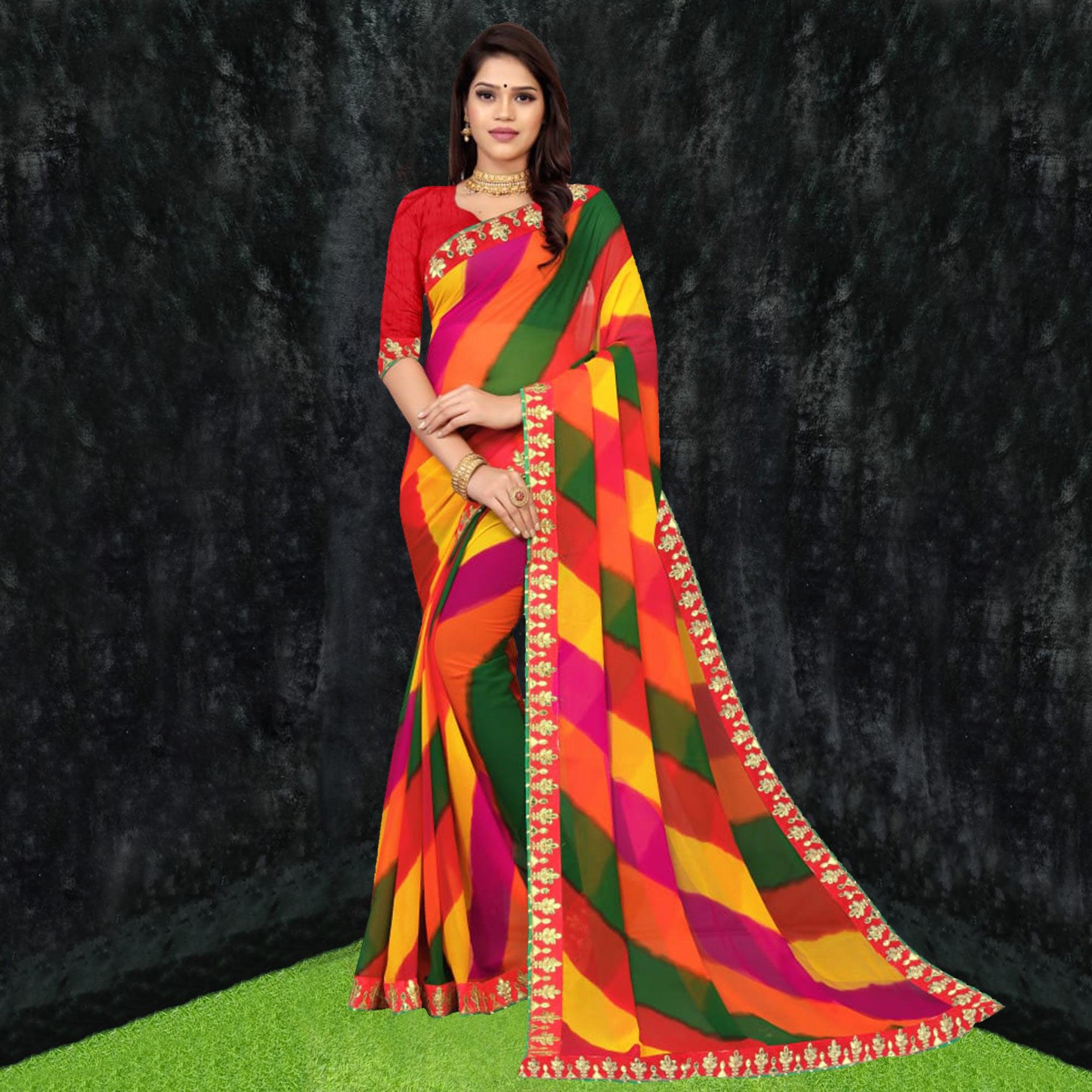 Multicolor Casual Wear Georgette Saree With Gotta Patti Lace Border - Peachmode