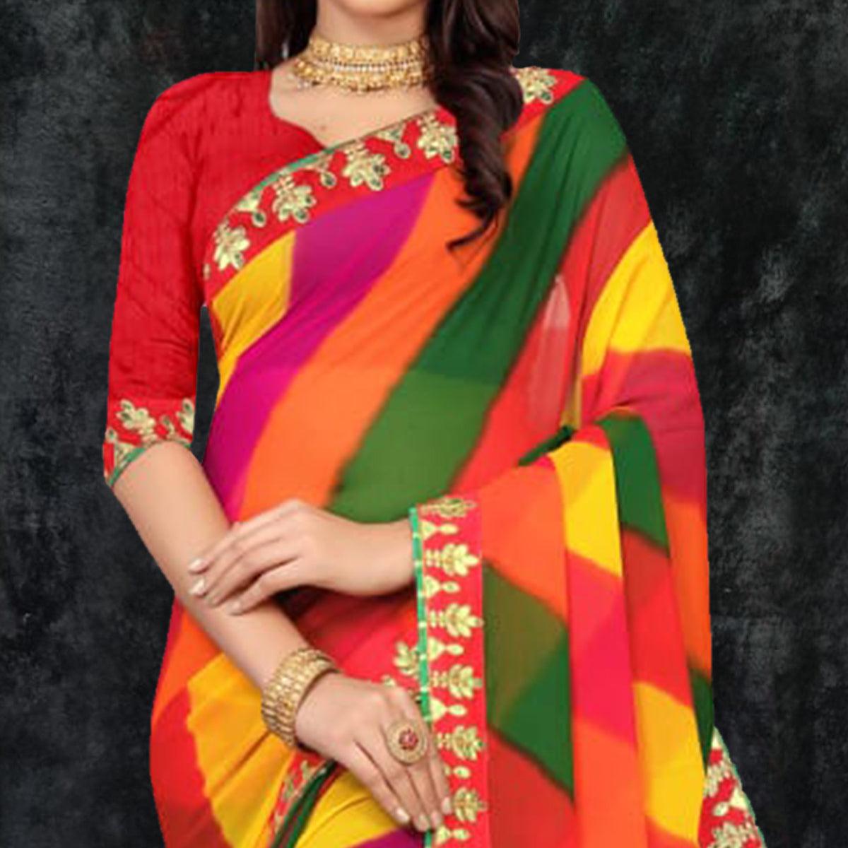 Multicolor Casual Wear Georgette Saree With Gotta Patti Lace Border - Peachmode
