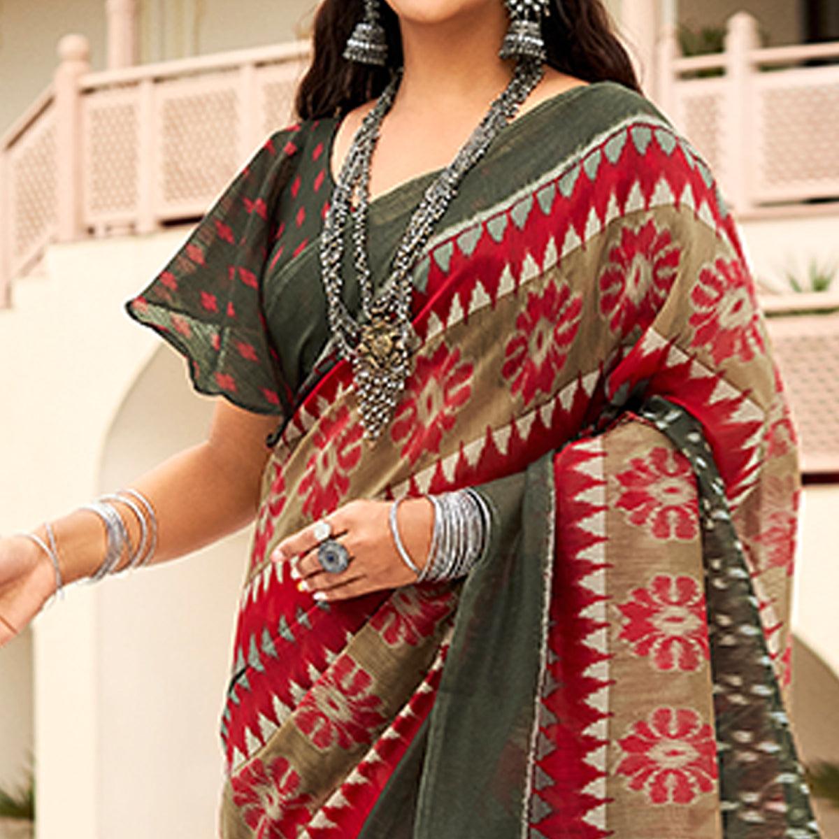Multicolor Casual Wear Ikkat Printed Cotton Saree - Peachmode