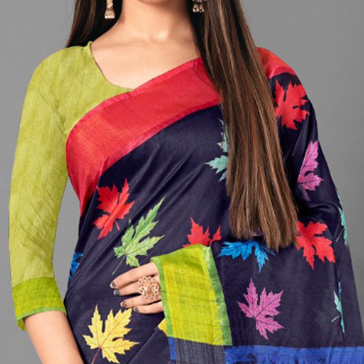 Multicolor Casual Wear Leaf Cotton silk Saree - Peachmode