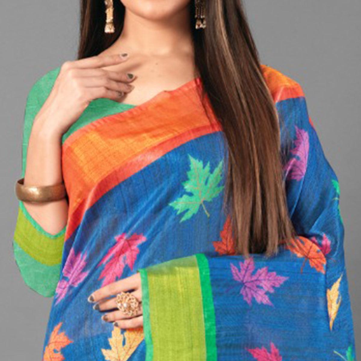 Multicolor Casual Wear Leaf Cotton silk Saree - Peachmode