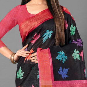 Multicolor Casual Wear Leaf Cotton silk Saree - Peachmode