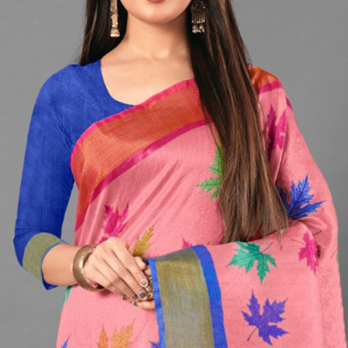 Multicolor Casual Wear Leaf Cotton silk Saree - Peachmode