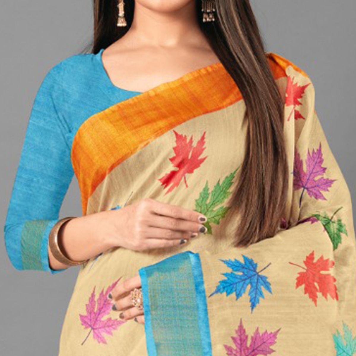 Multicolor Casual Wear Leaf Cotton silk Saree - Peachmode