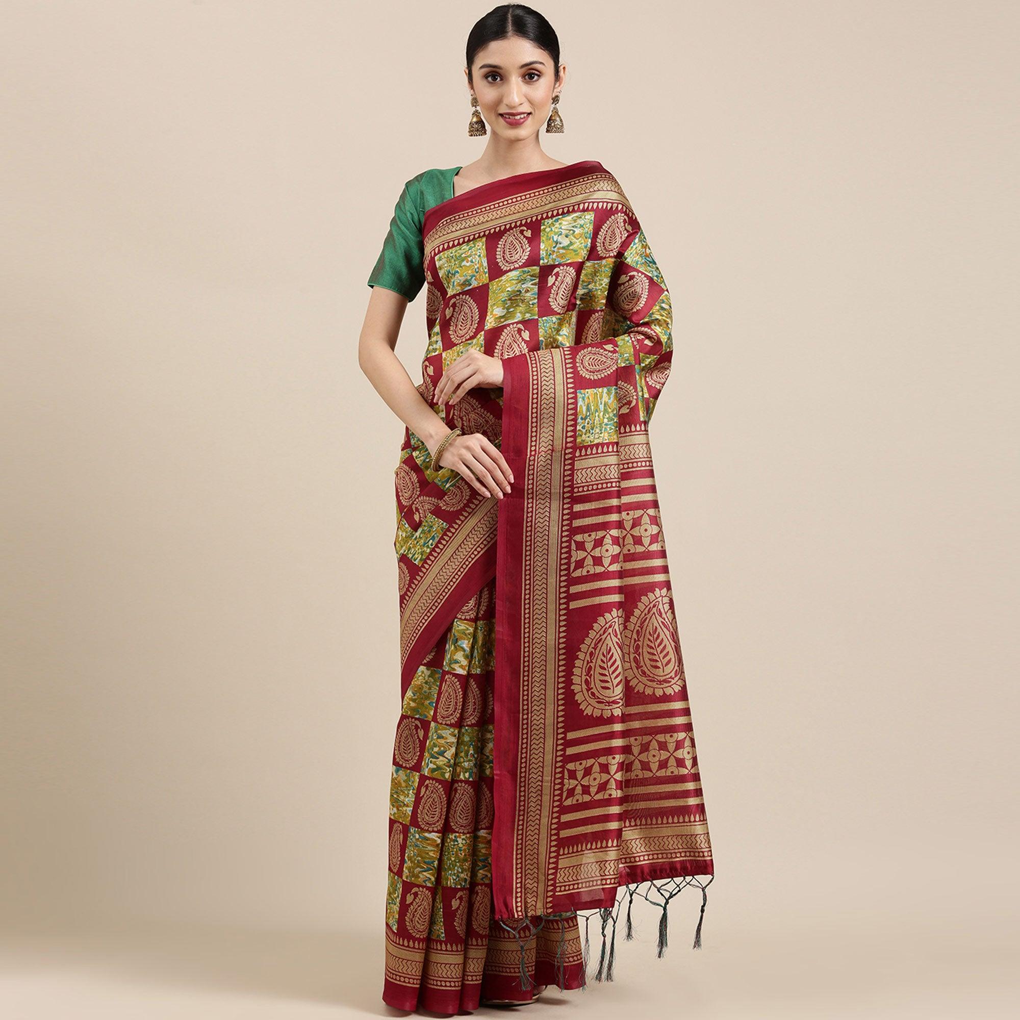Multicolor Casual Wear Printed Art Silk Saree - Peachmode