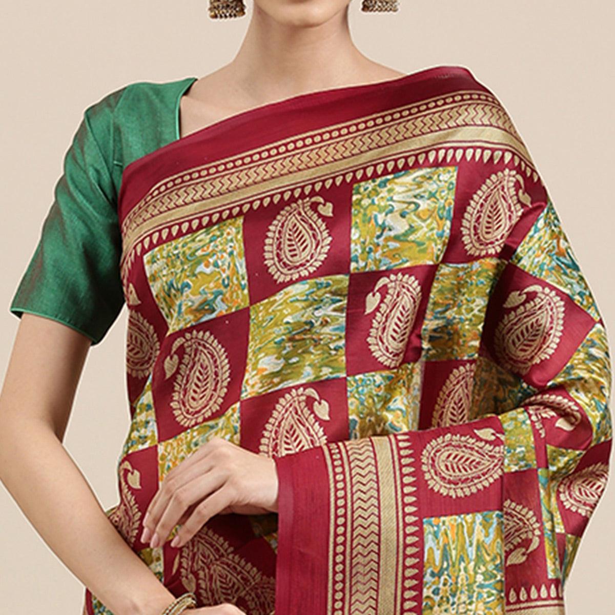 Multicolor Casual Wear Printed Art Silk Saree - Peachmode