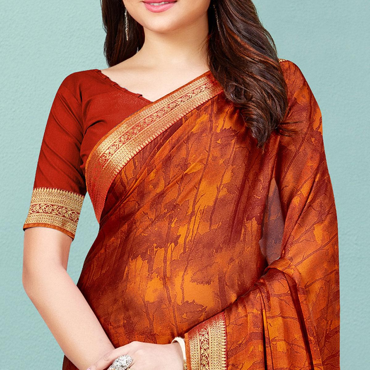 Multicolor Casual Wear Printed Chiffon Saree With Banarasi Lace - Peachmode