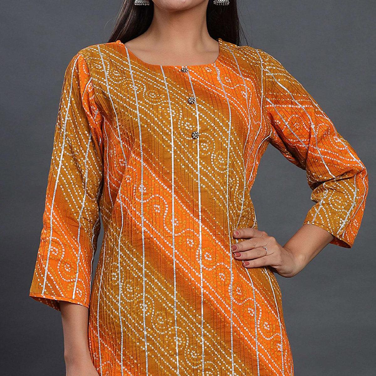 Multicolor Casual Wear Printed Cotton Kurti - Pant Set - Peachmode