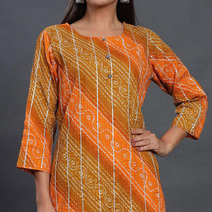 Multicolor Casual Wear Printed Cotton Kurti - Pant Set - Peachmode