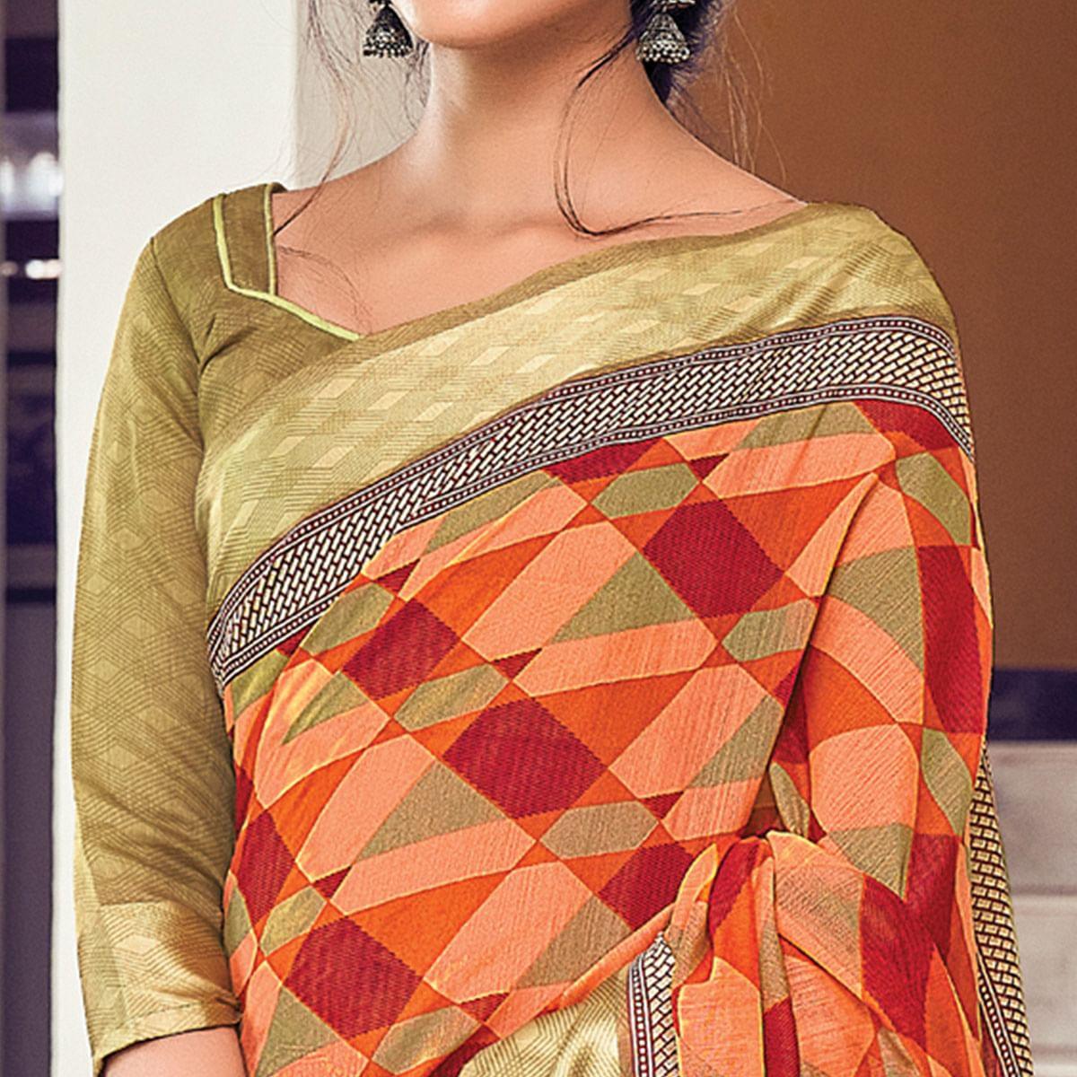 Multicolor Casual Wear Printed Cotton Saree - Peachmode