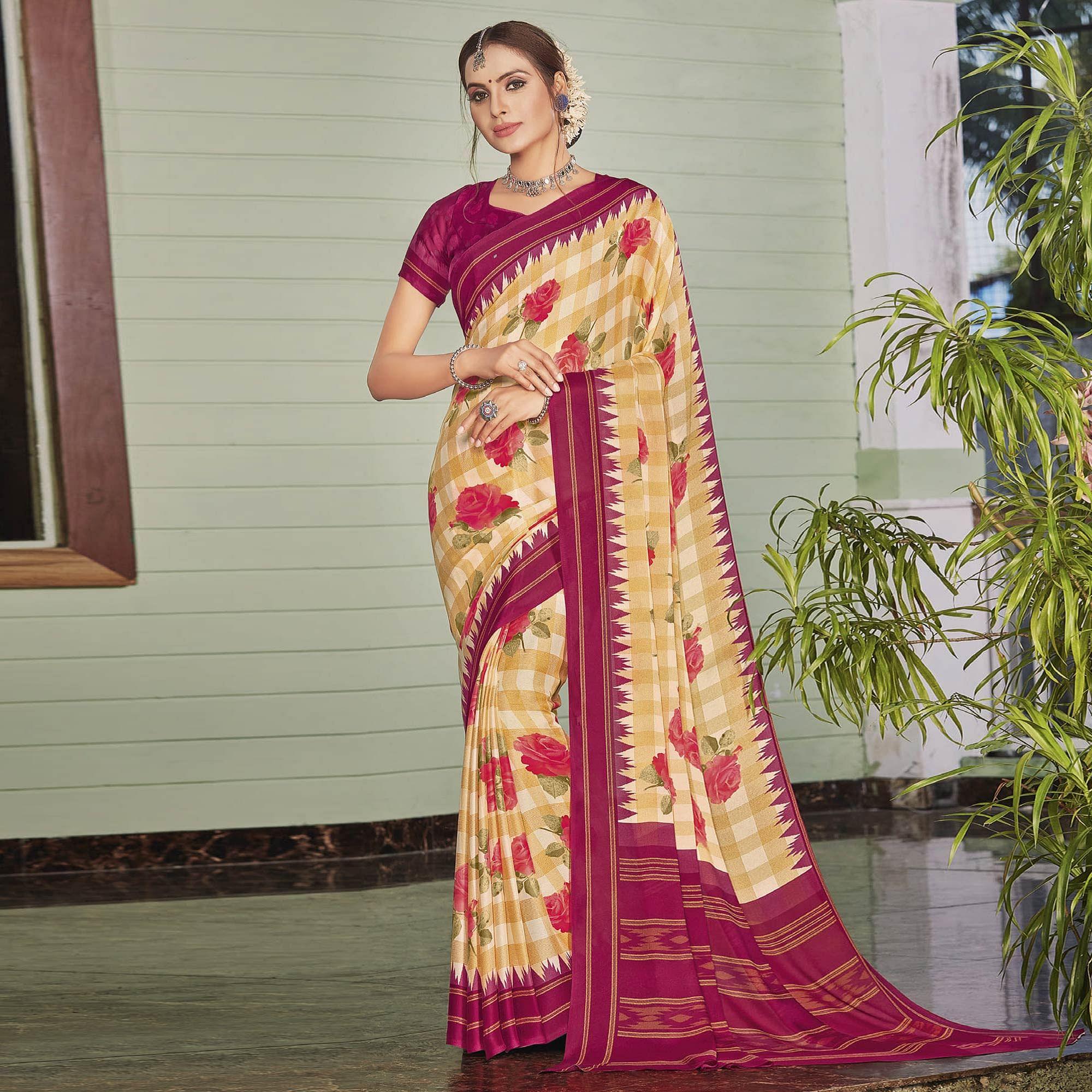 Multicolor Casual Wear Printed Crepe Saree - Peachmode