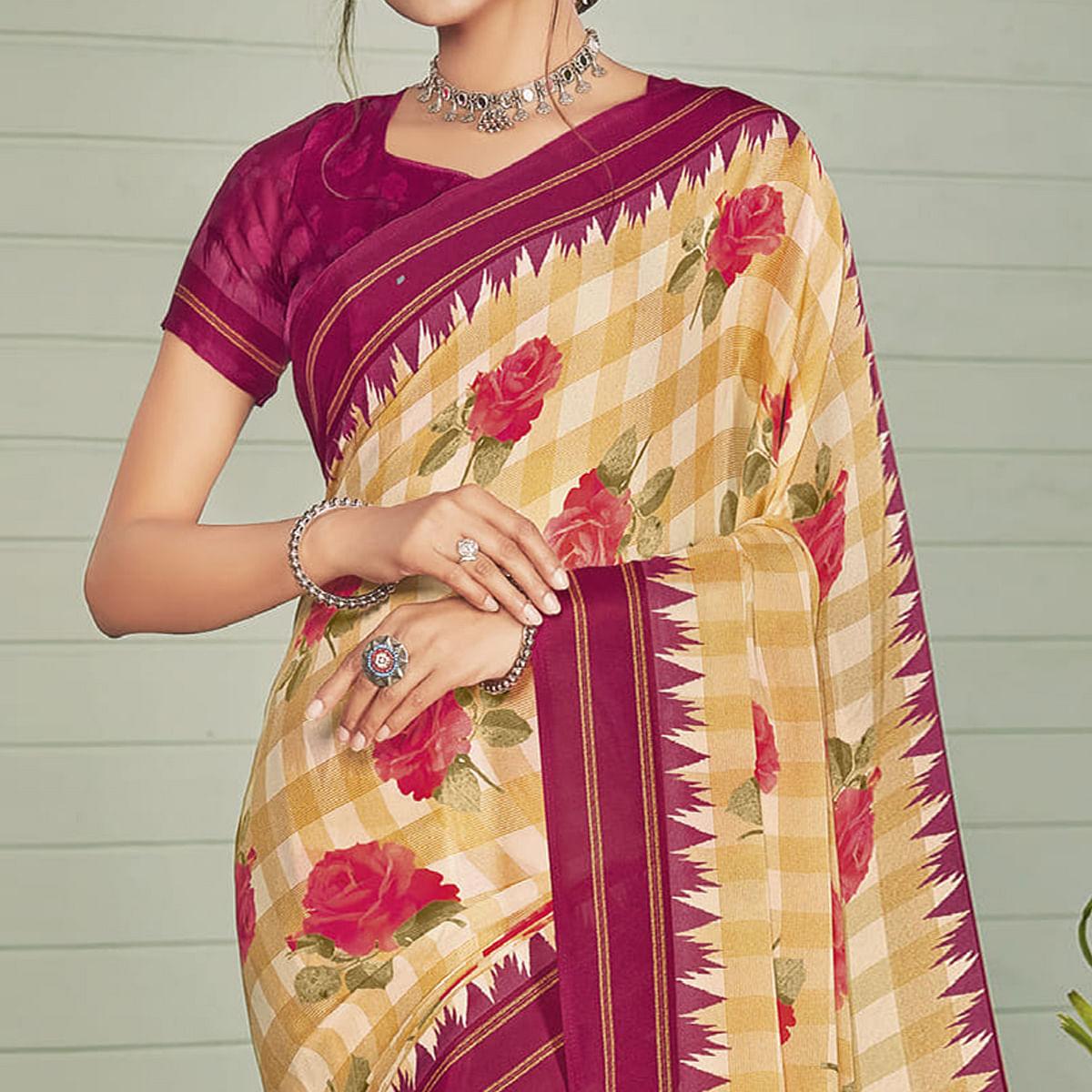 Multicolor Casual Wear Printed Crepe Saree - Peachmode