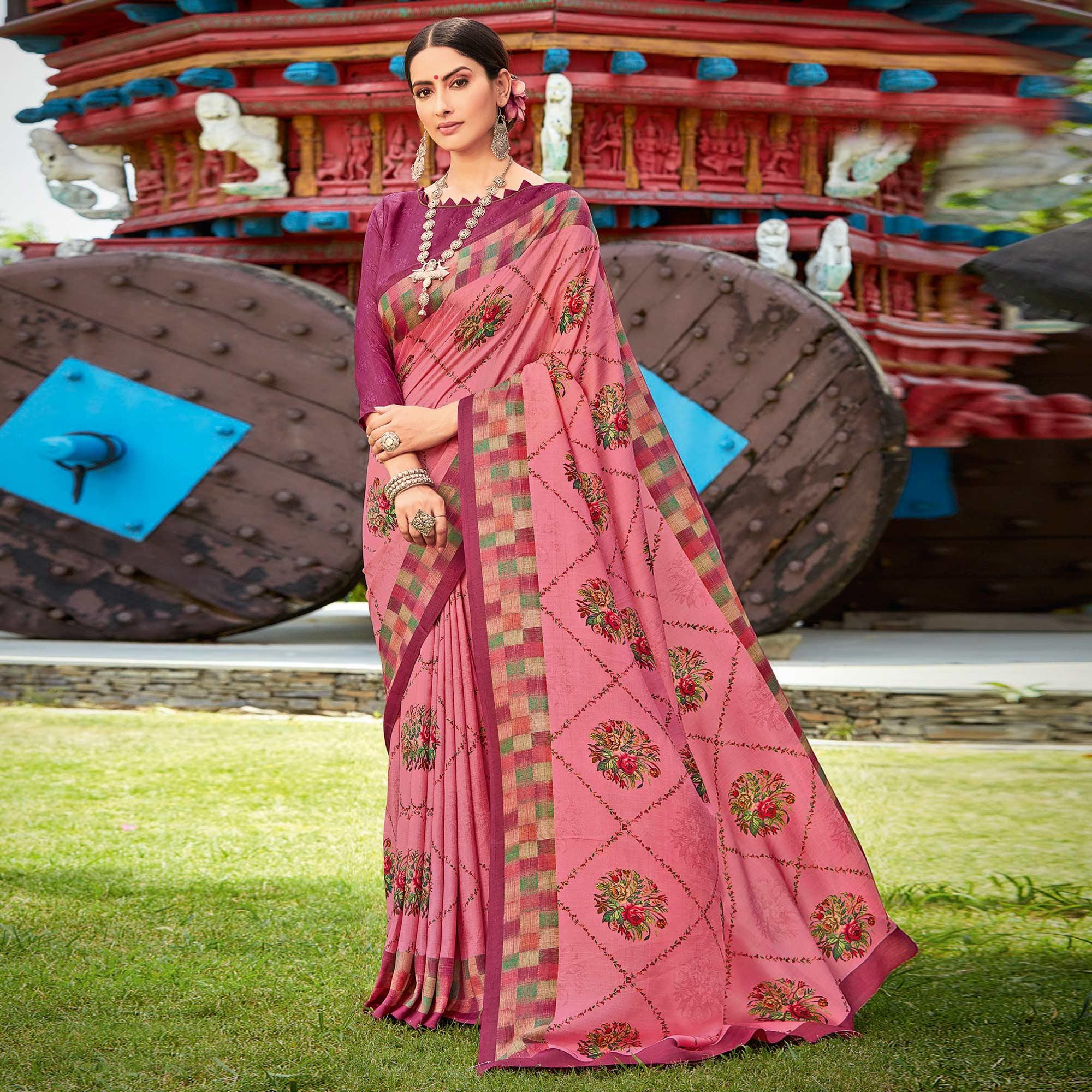 Multicolor Casual Wear Printed Silk Saree - Peachmode