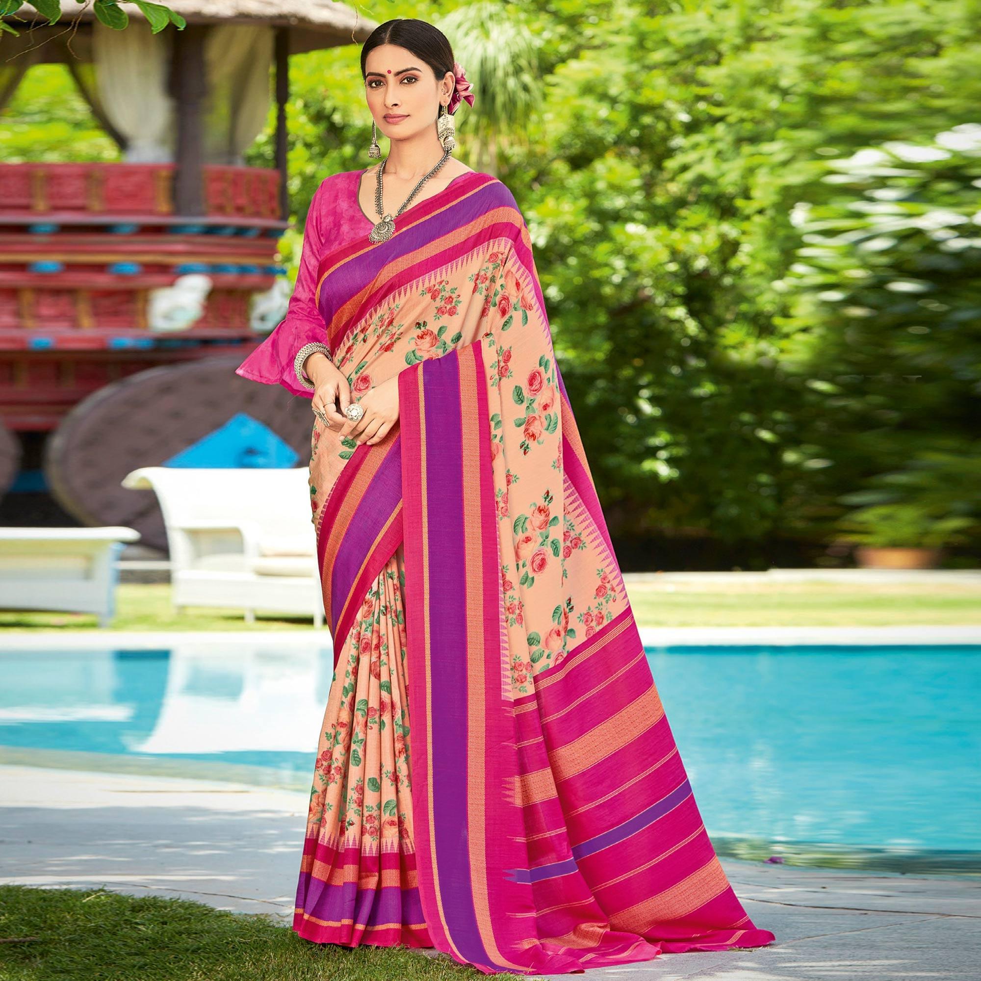 Multicolor Casual Wear Printed Silk Saree - Peachmode