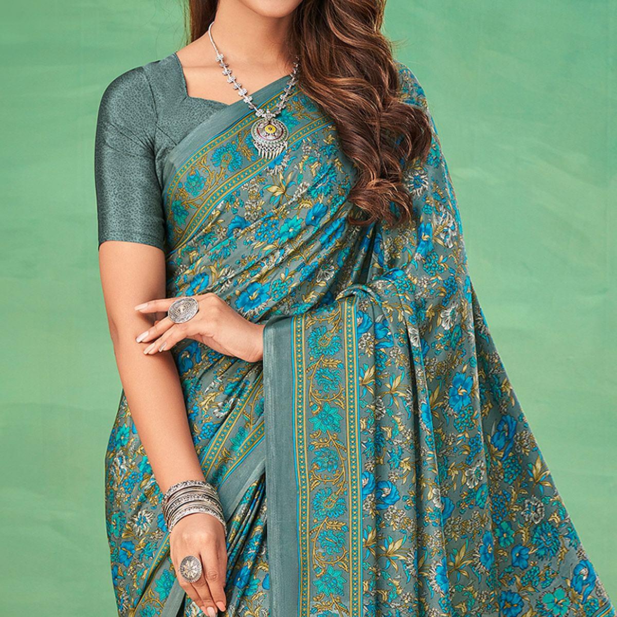 Multicolor Casual Wear Printed Silk Saree - Peachmode