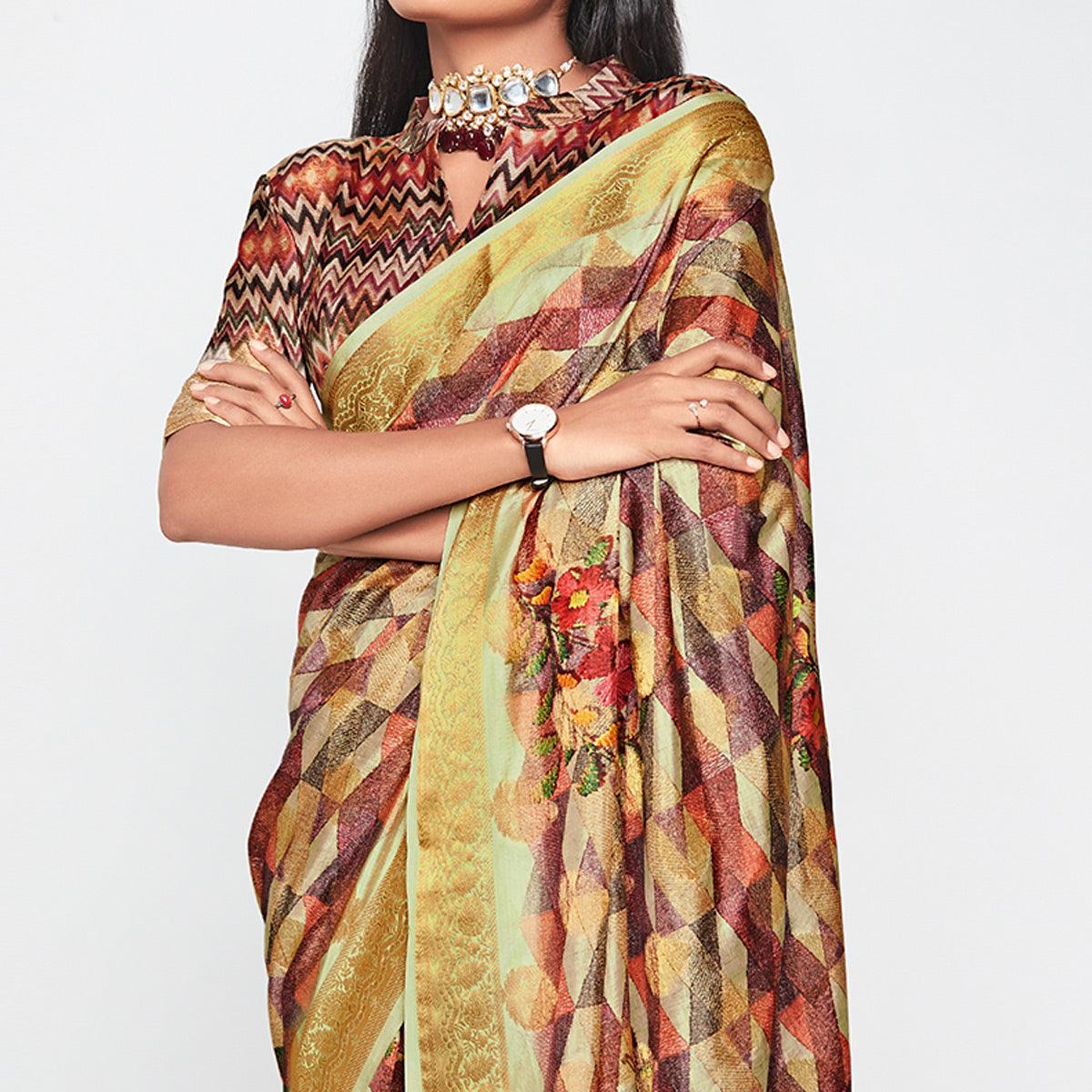 Multicolor Casual Wear Printed Soft Art Silk Saree - Peachmode