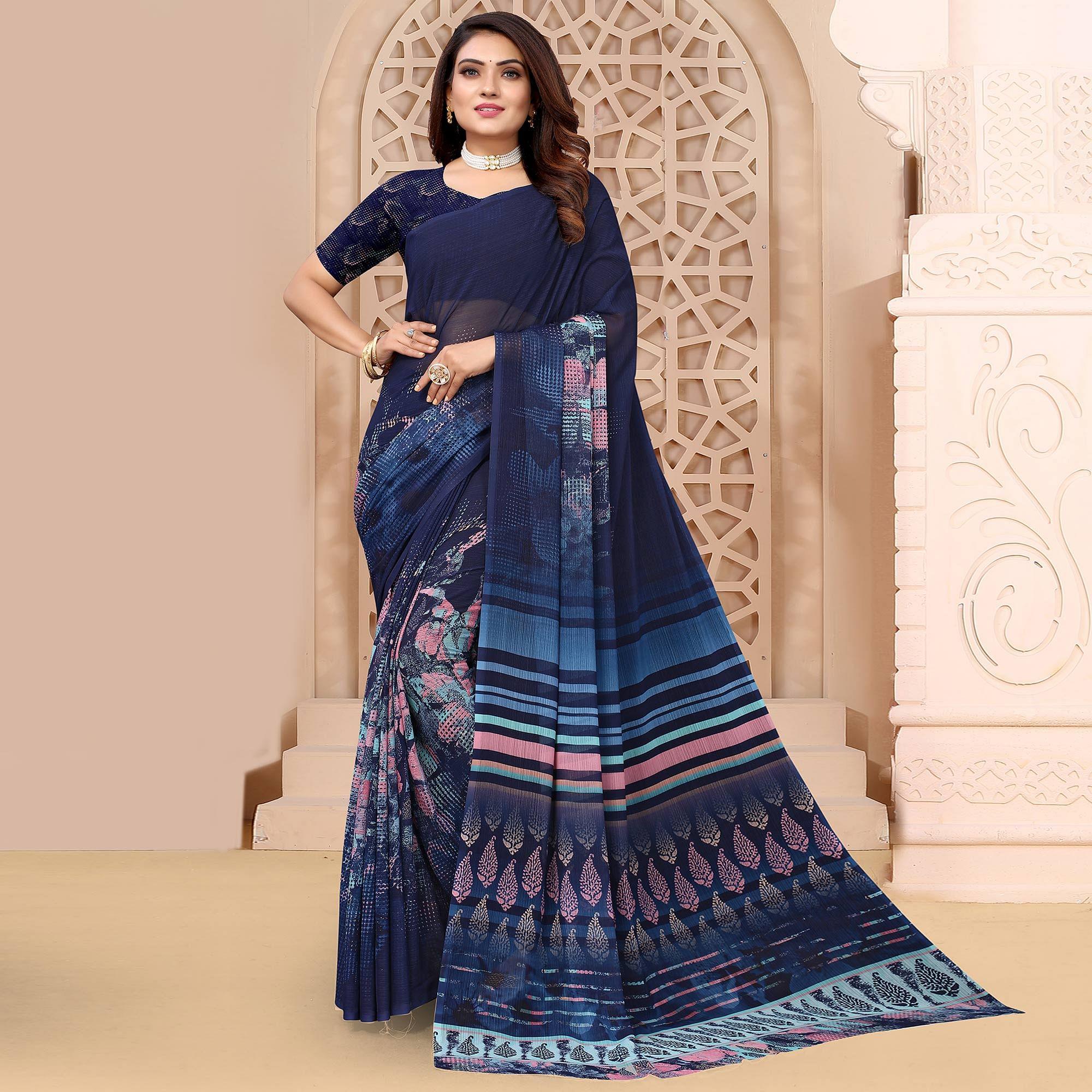 Multicolor Digital Printed Georgette Saree - Peachmode