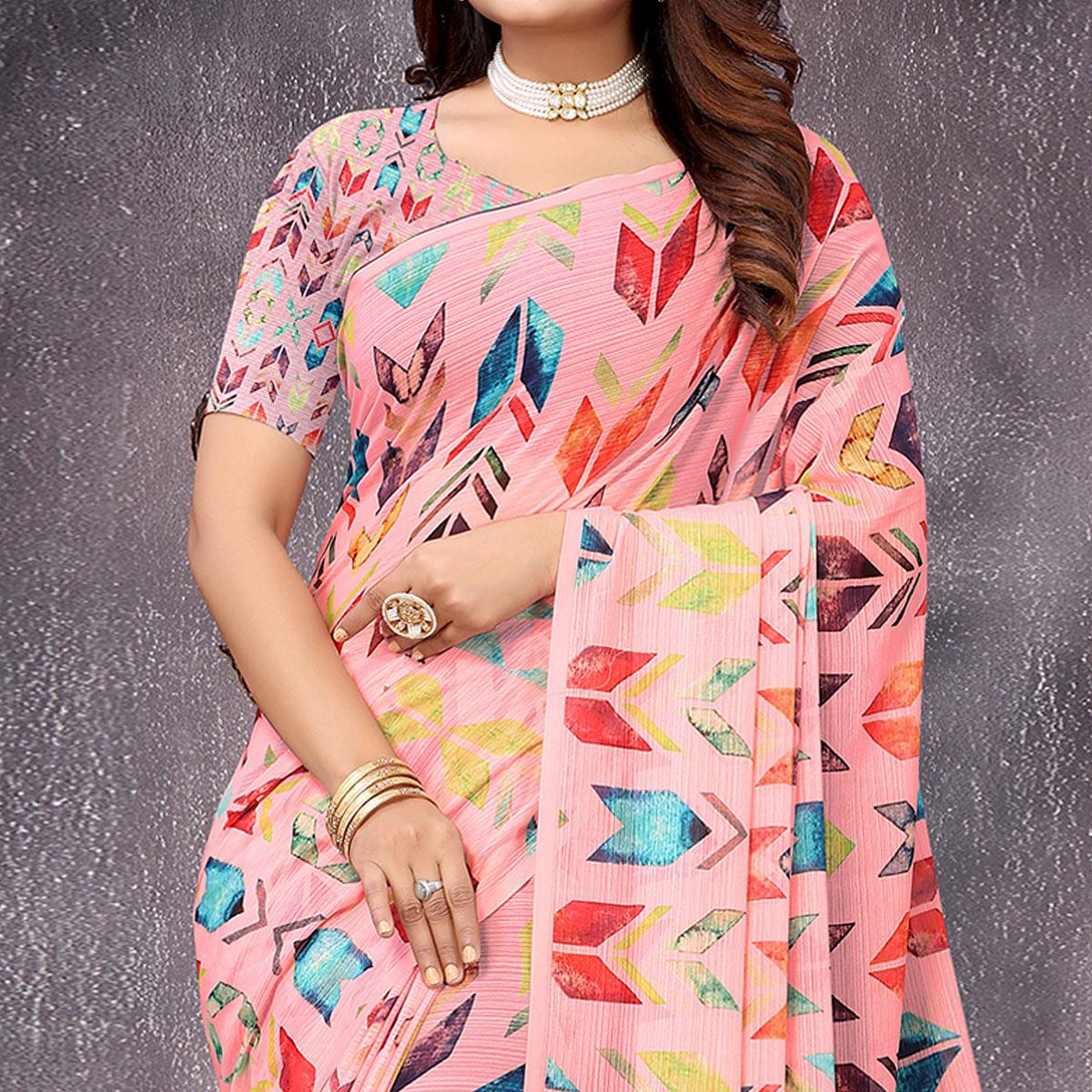 Multicolor Digital Printed Georgette Saree - Peachmode