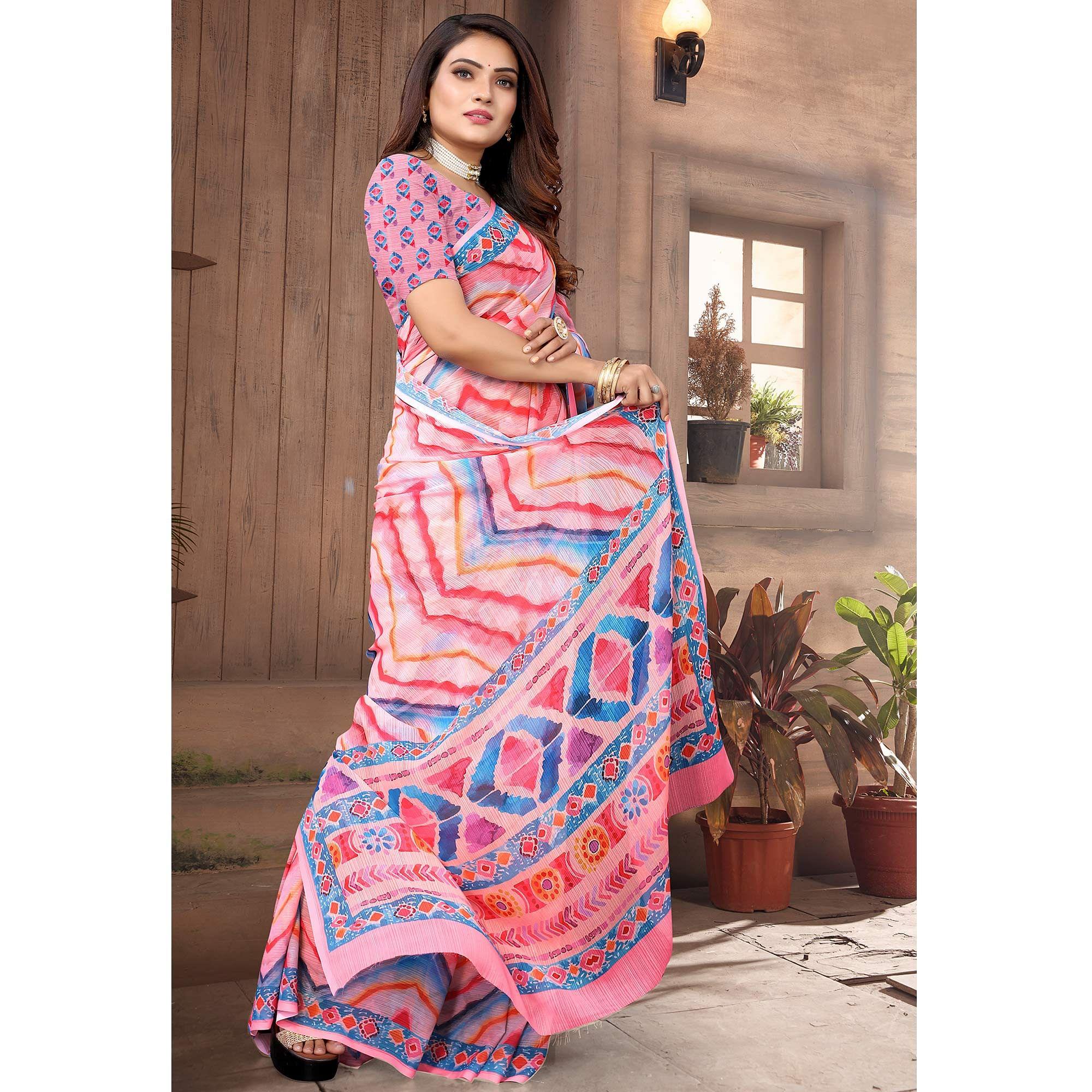 Multicolor Digital Printed Georgette Saree - Peachmode