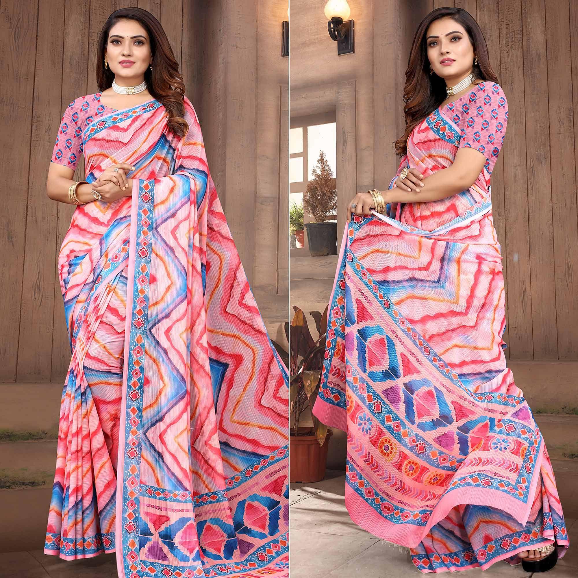 Multicolor Digital Printed Georgette Saree - Peachmode
