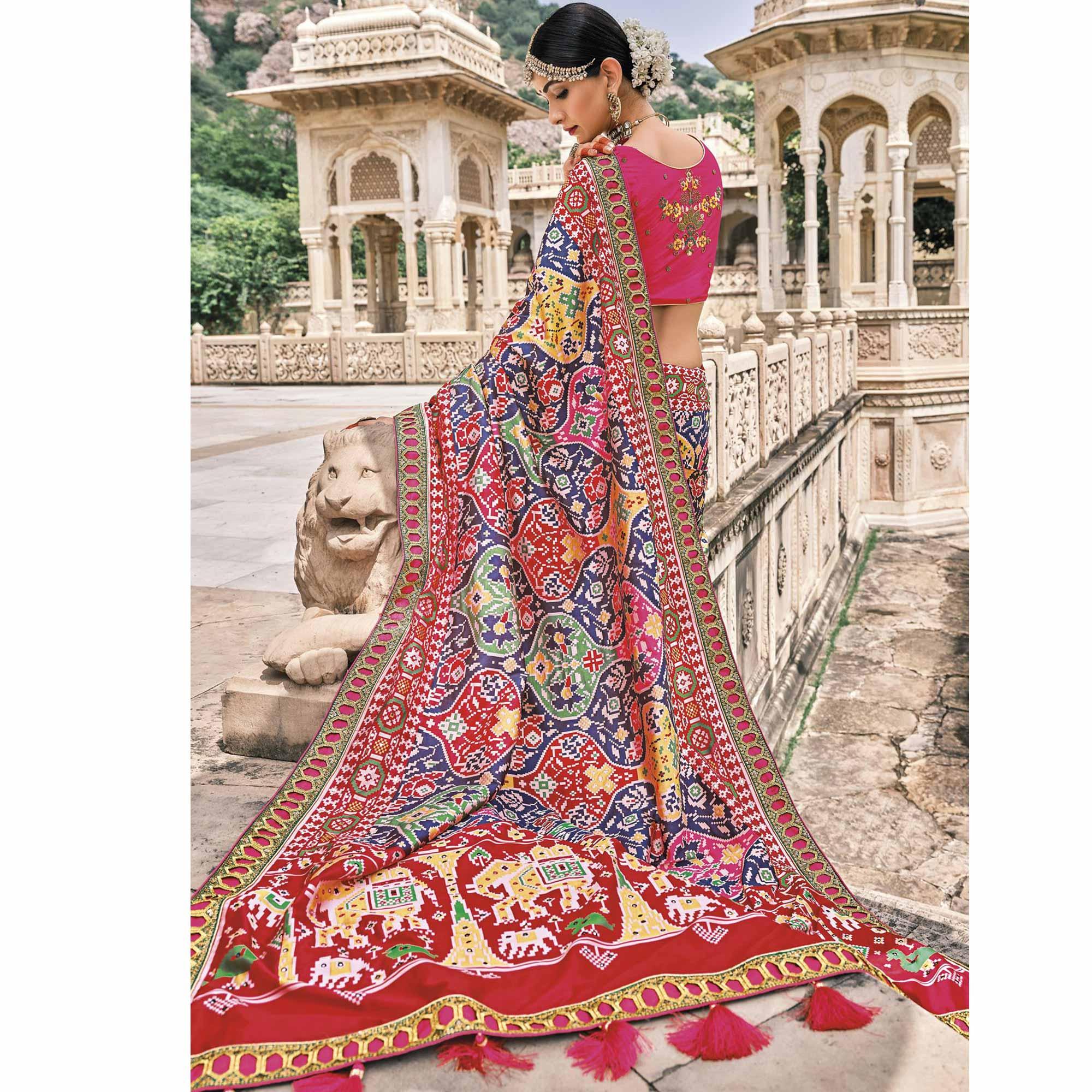 Multicolor Festive Wear Plain & Hand Work Pure Silk Saree - Peachmode