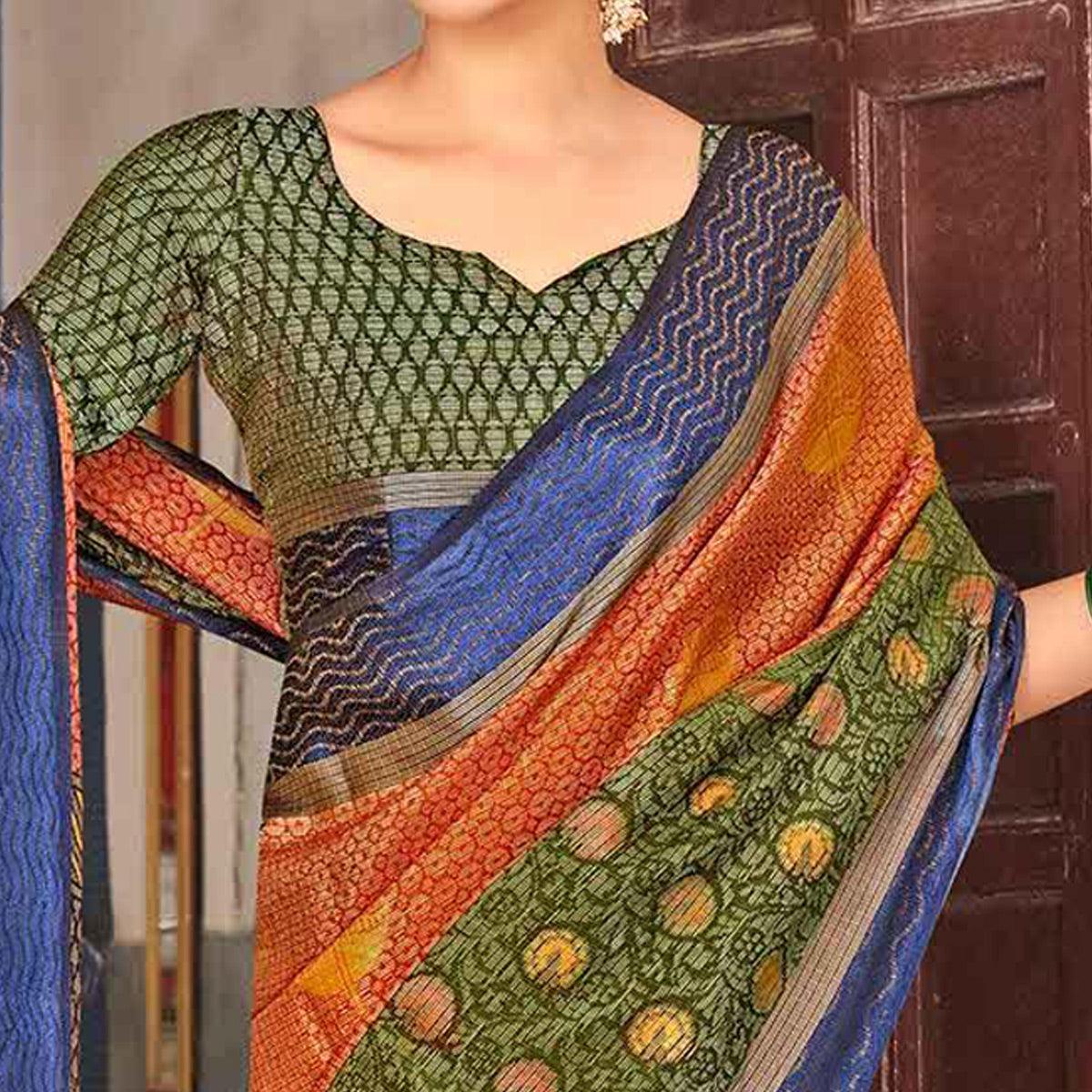 Multicolor festive Wear Printed Brasso Saree - Peachmode
