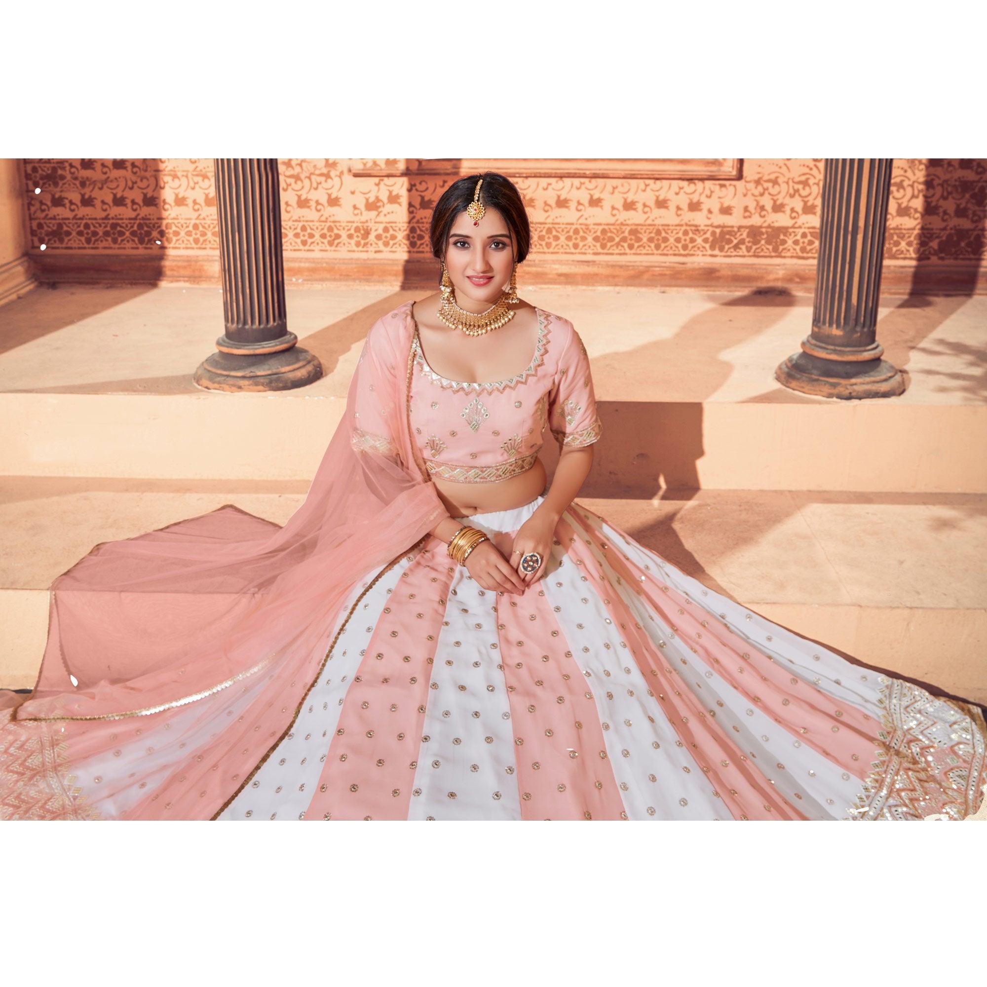 Multicolor Festive Wear Thread with Sequence Embroidered Georgette Lehenga Choli - Peachmode